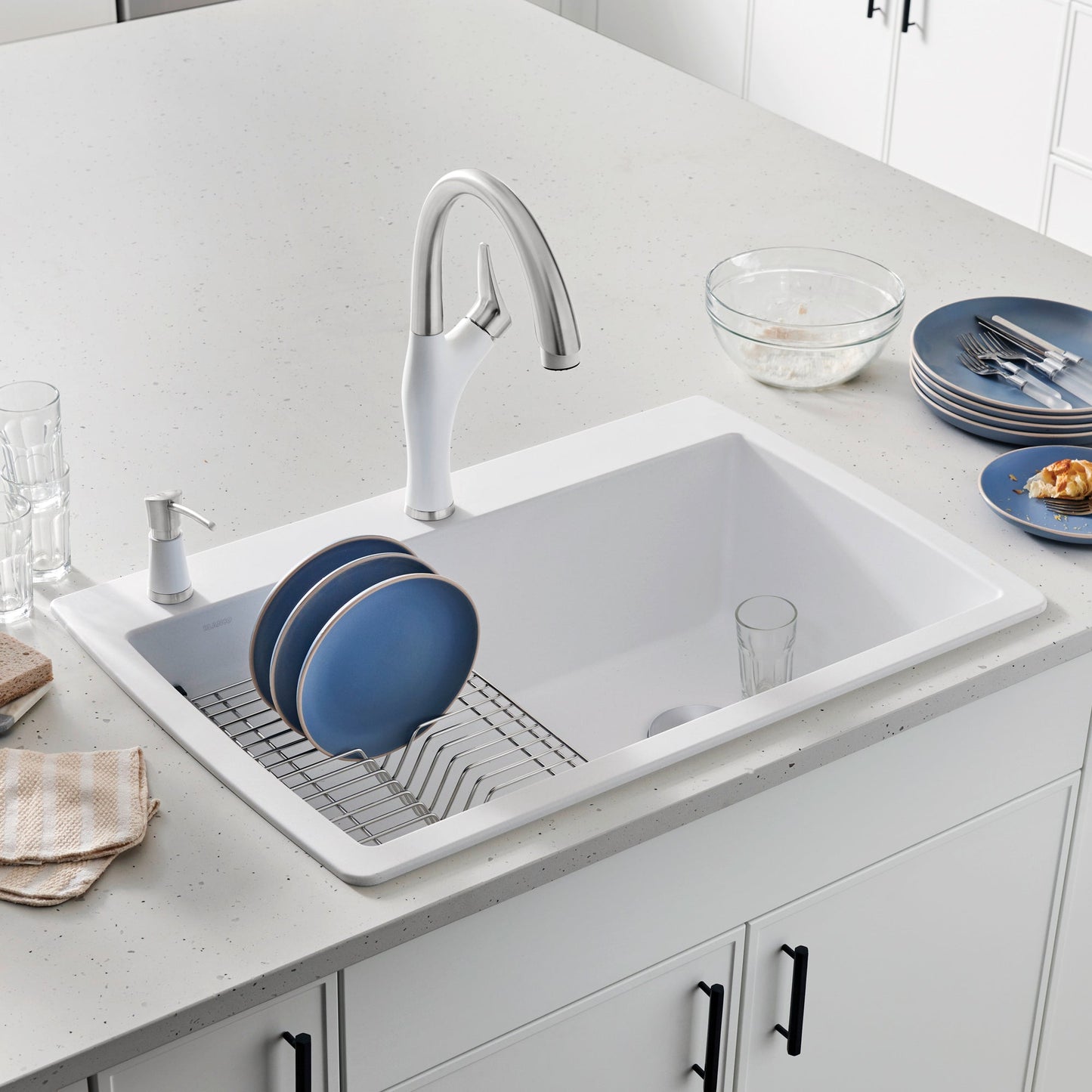 White - BLANCO Diamond SILGRANIT 33.5" Super Single Dual Mount Kitchen Sink