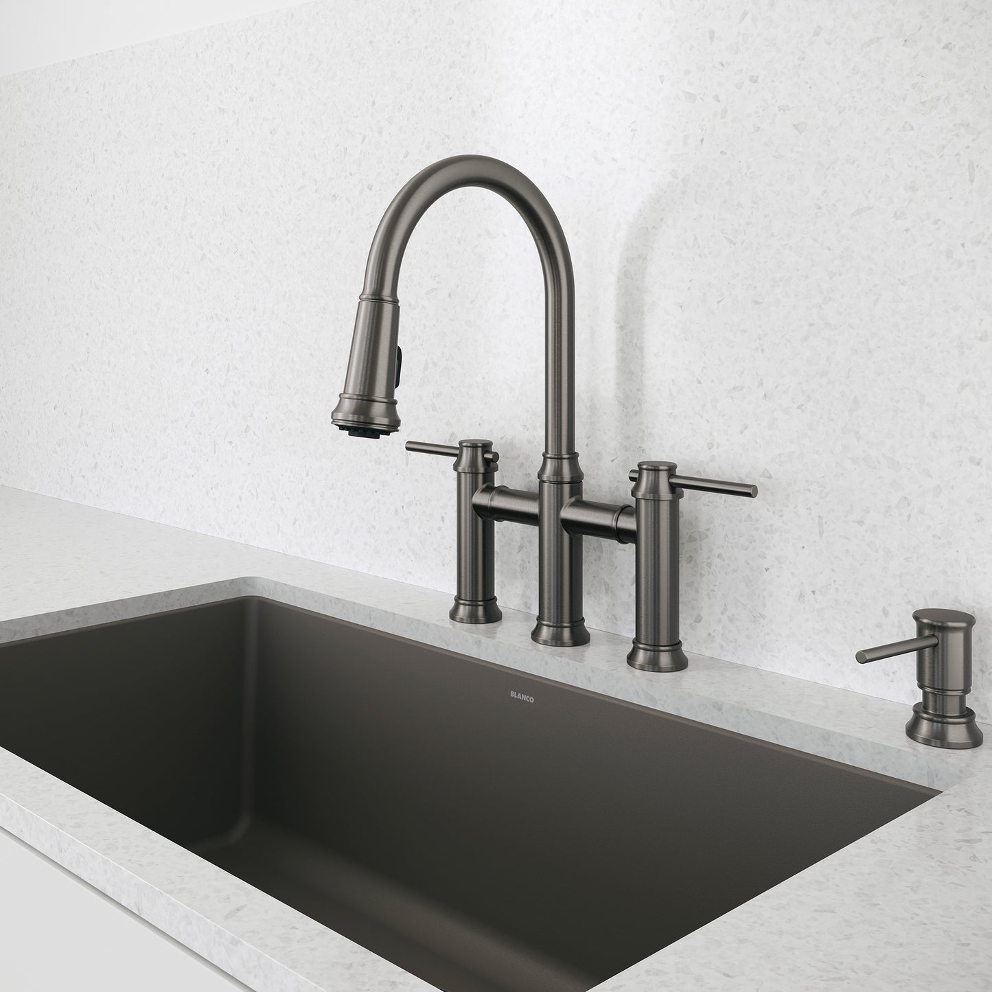 Satin Dark Steel - BLANCO Empressa Pull-Down Dual-Spray Bridge Faucet