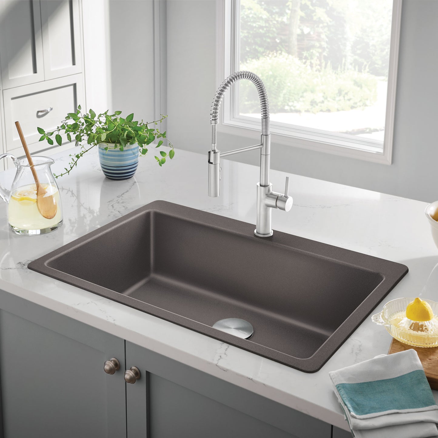 Volcano Gray - BLANCO Liven SILGRANIT 33" Super Single Dual Mount Kitchen Sink