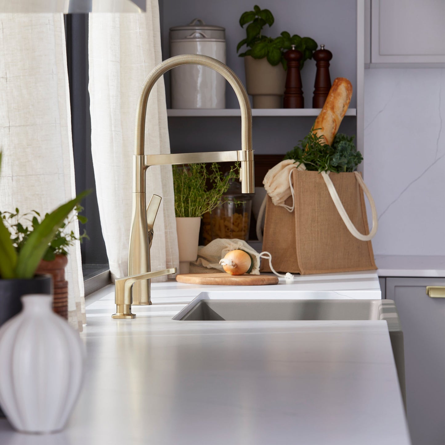 Satin Gold - BLANCO Rivana Semi-Pro Pull-Down Dual-Spray Kitchen Faucet