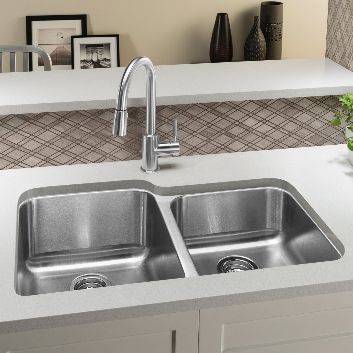 Refined Brushed Finish - BLANCO Stellar 32" 60/40 Double Bowl Undermount Stainless Steel Kitchen Sink