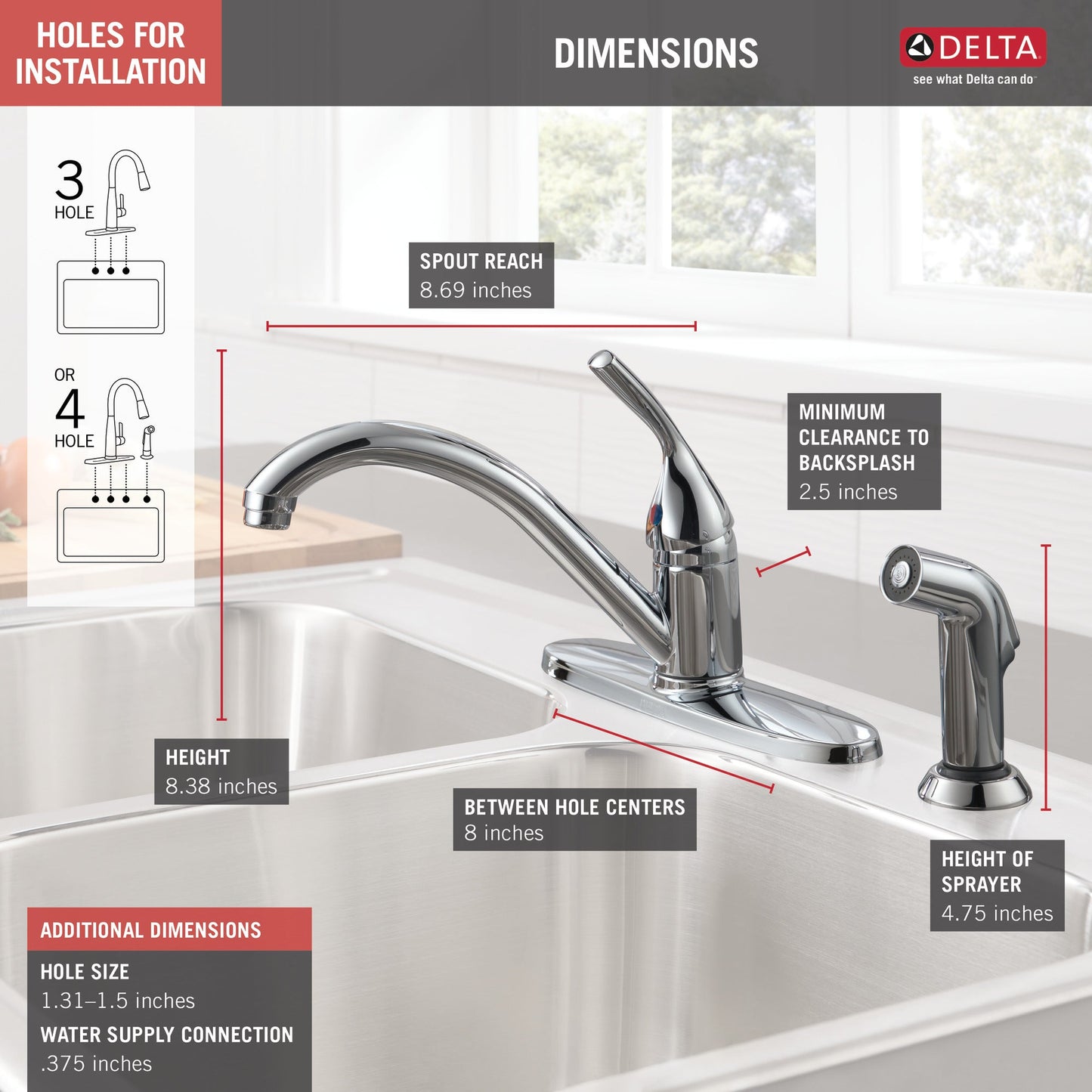 Delta 134 / 100 / 300 / 400 Series 400 Single Handle Kitchen Faucet with Spray