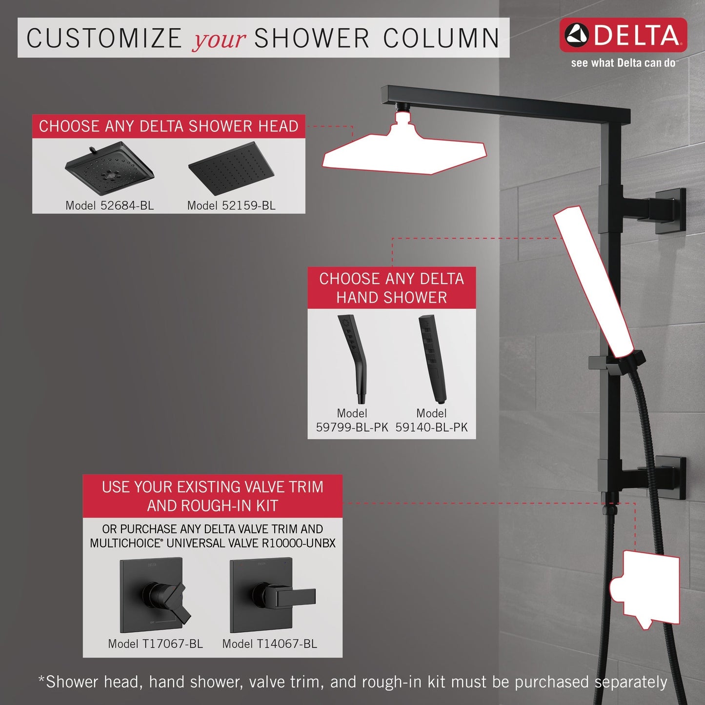 Delta Universal Showering Components 58410 Shower Column 18" Angular, matte black - view 3