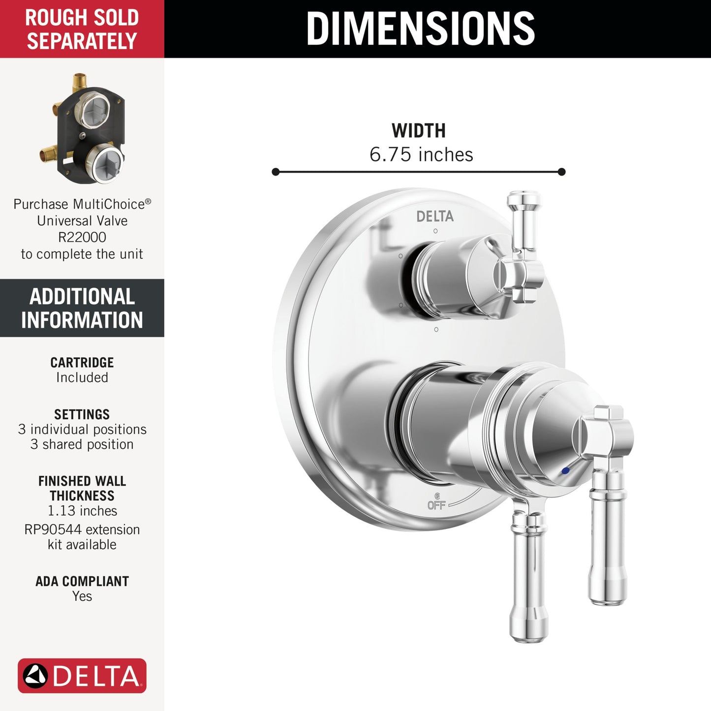 Delta Broderick T27T984 17T Series Integrated Diverter Trim 6-Setting