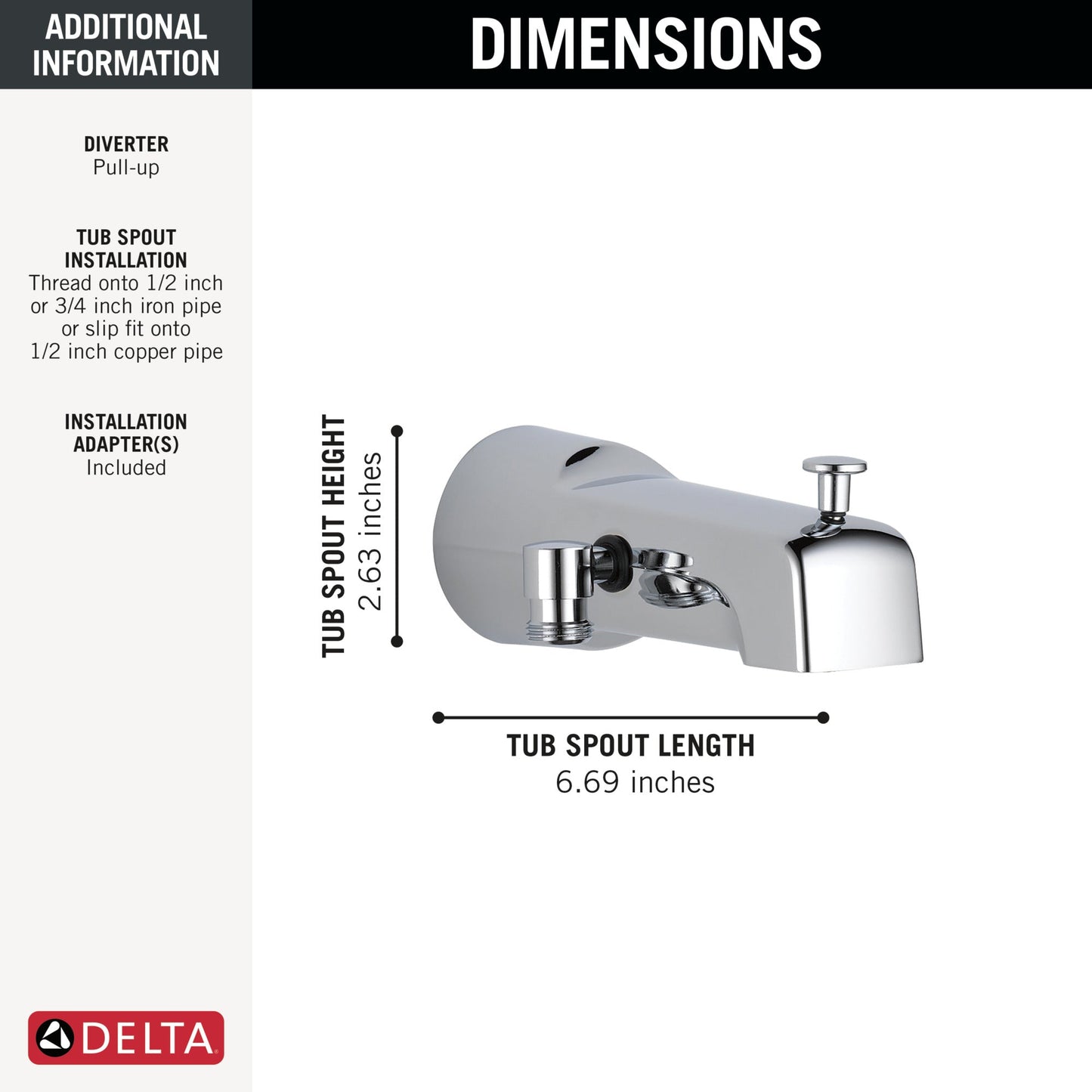 Delta Universal Showering Components U1010 Diverter Tub Spout - Handshower