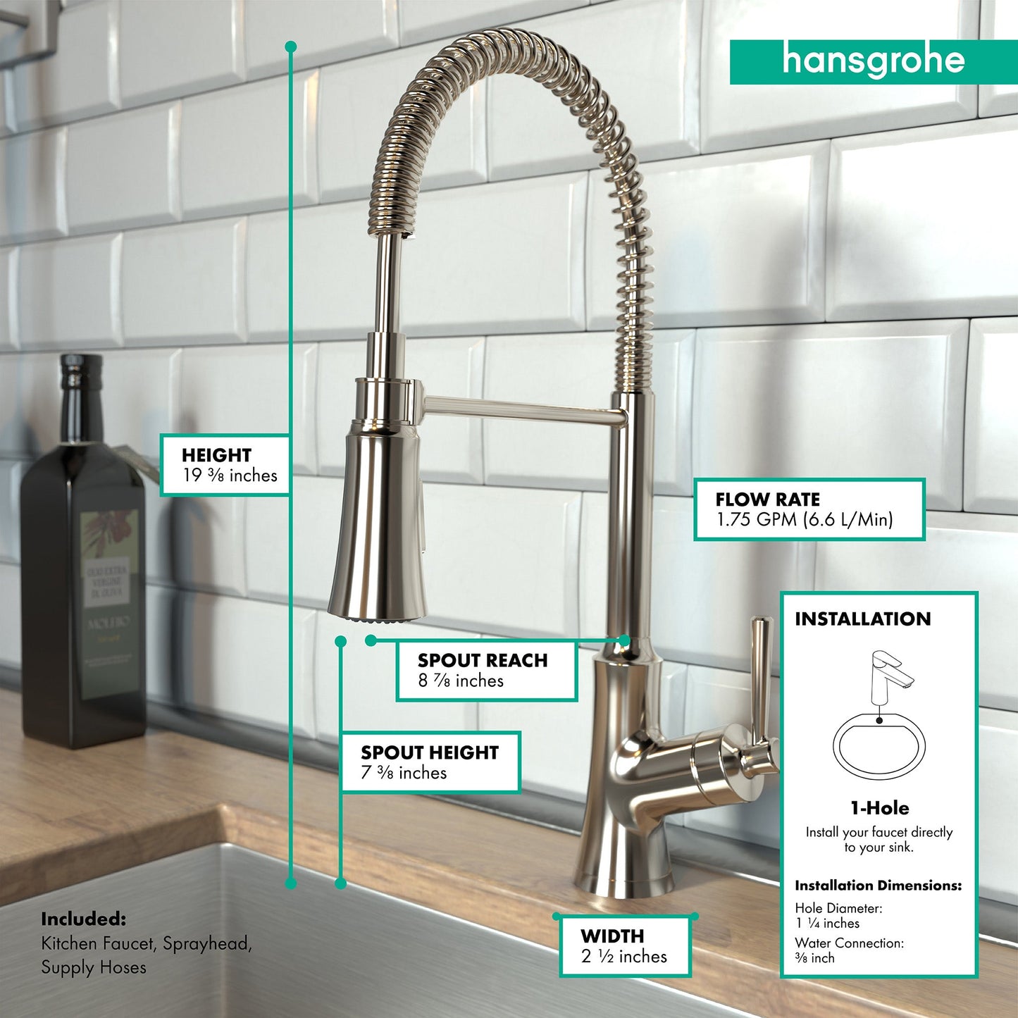 hansgrohe Joleena Semi-Pro Kitchen Faucet, 2-Spray, 1.75 GPM