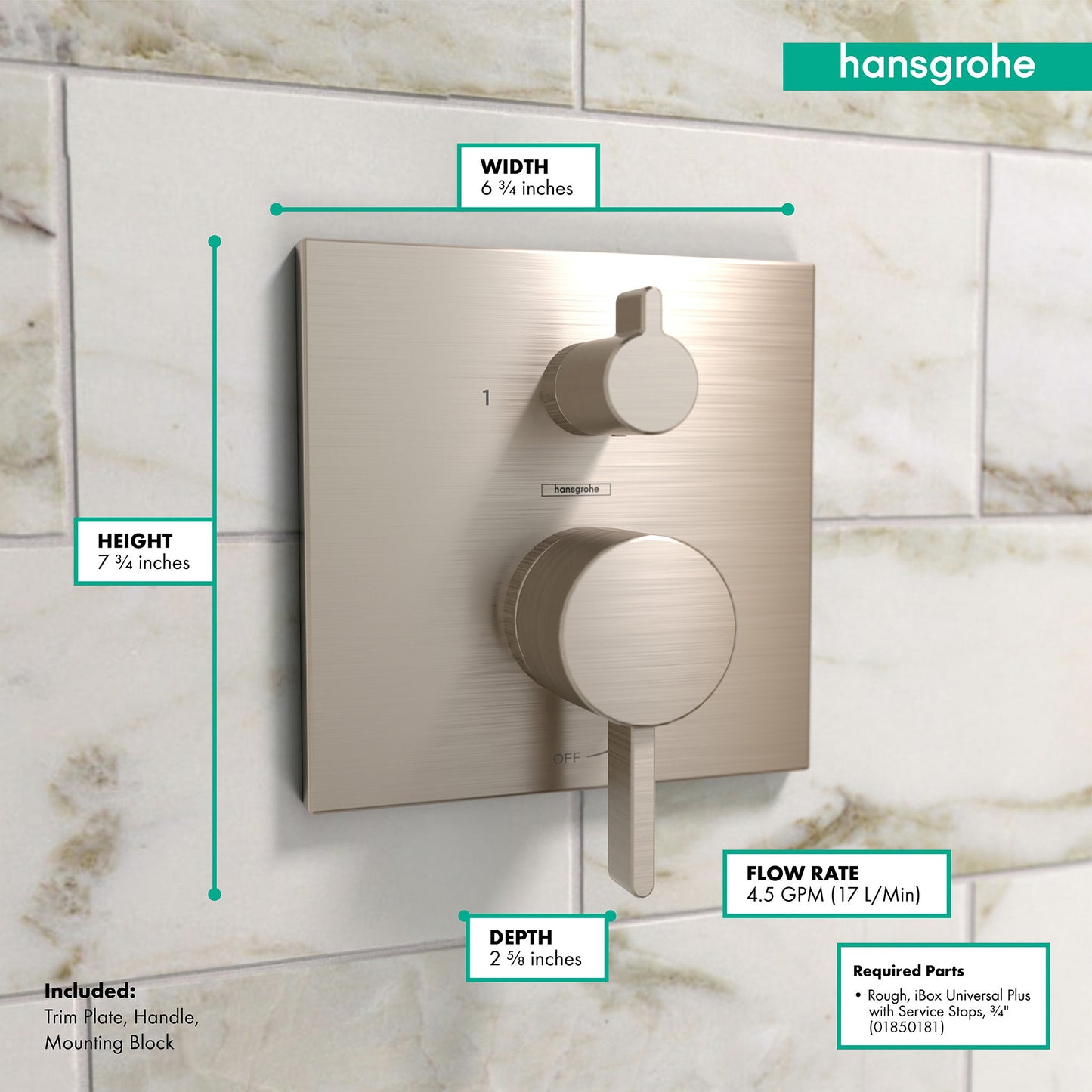 hansgrohe Ecostat Pressure Balance Trim Square with Diverter