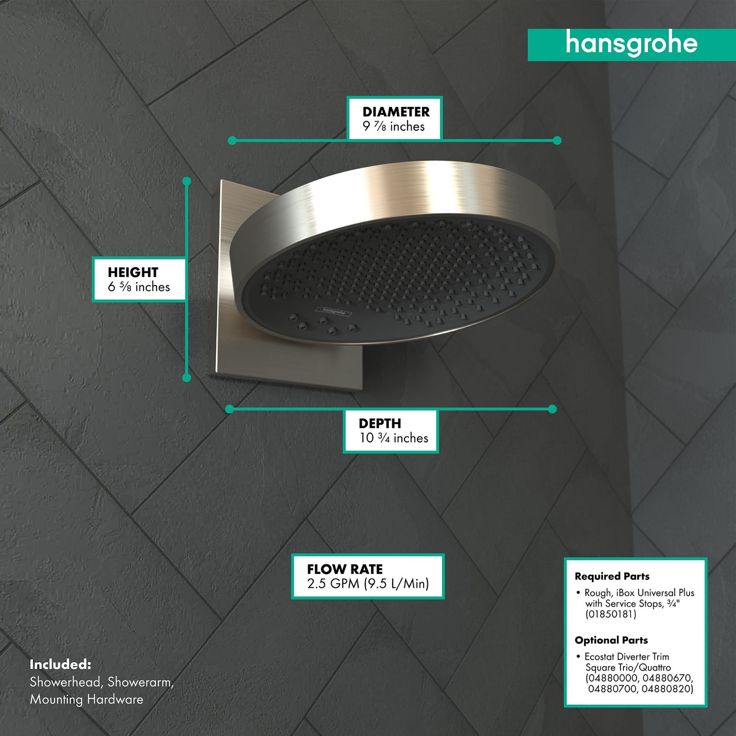 hansgrohe Rainfinity Showerhead 250 3-Jet with Wall Connector Trim, 2.5 GPM