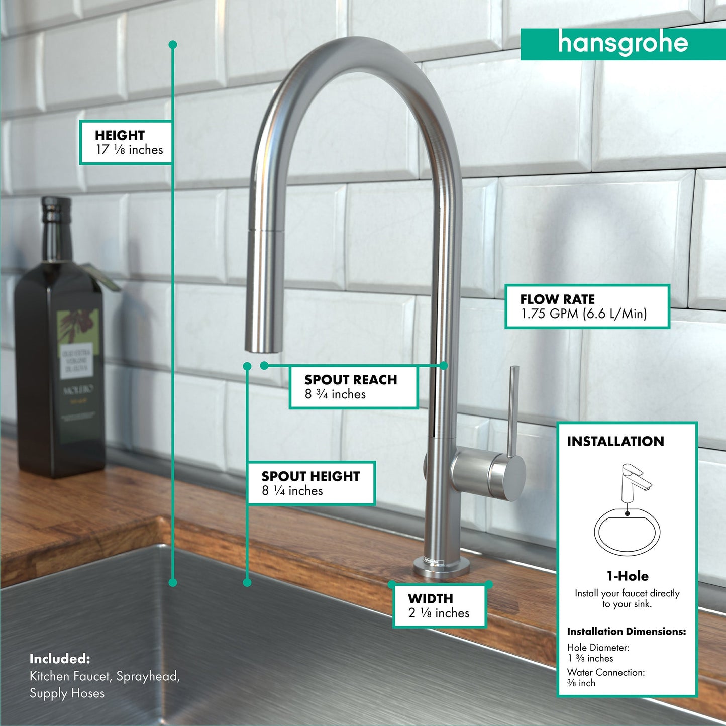 hansgrohe Talis N HighArc Kitchen Faucet, O-Style 2-Spray Pull-Down, 1.5 GPM