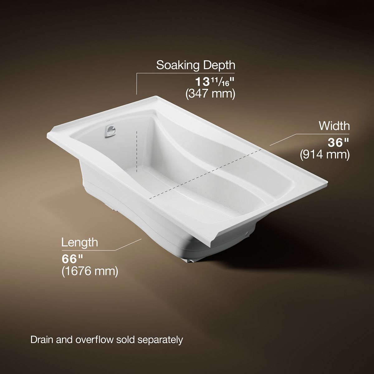 KOHLER K-1224-GHLF Mariposa 66" x 36" alcove Heated BubbleMassage air bath, left drain