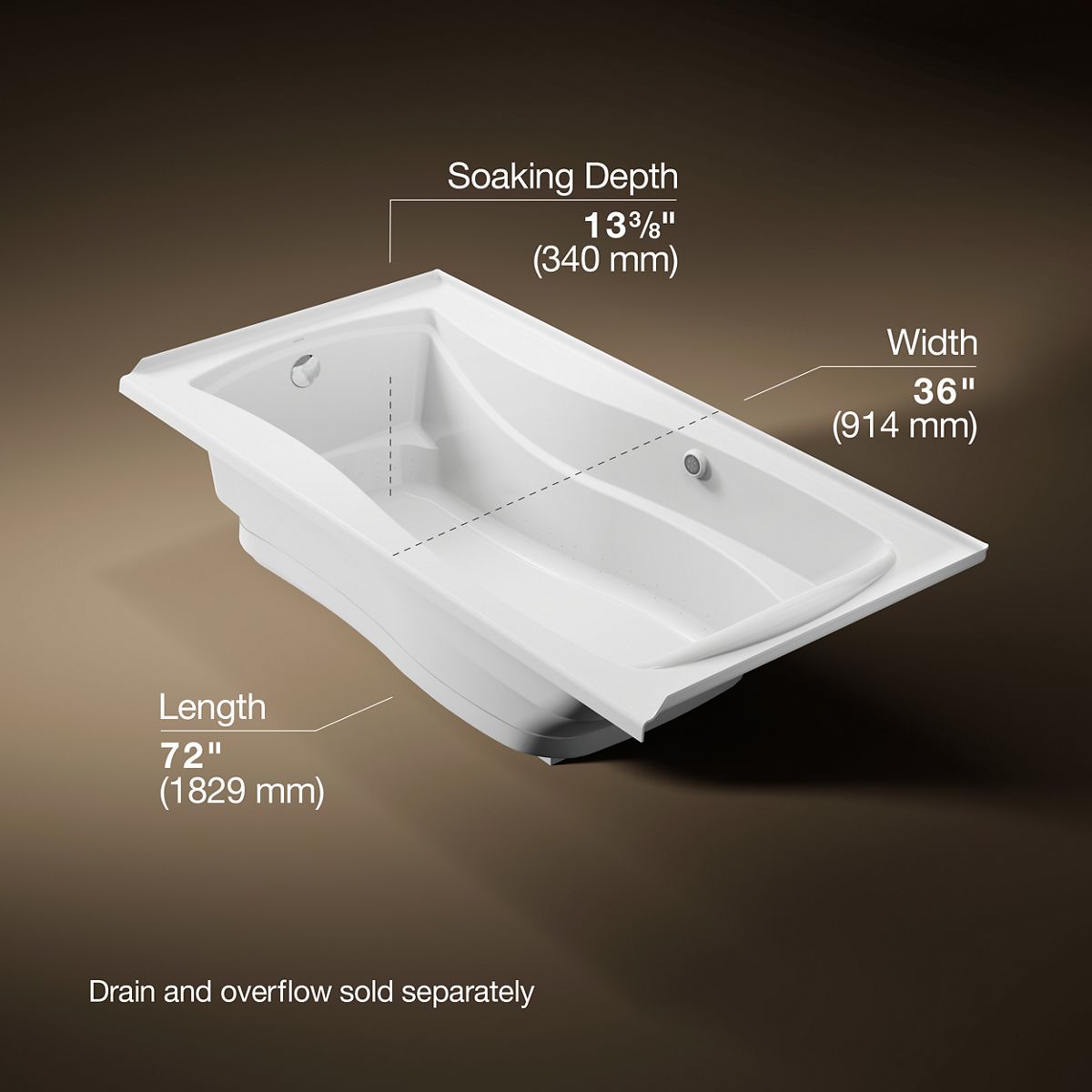 KOHLER K-1257-GHLW Mariposa 72" x 36" alcove Heated BubbleMassage air bath with Bask heated surface, left drain