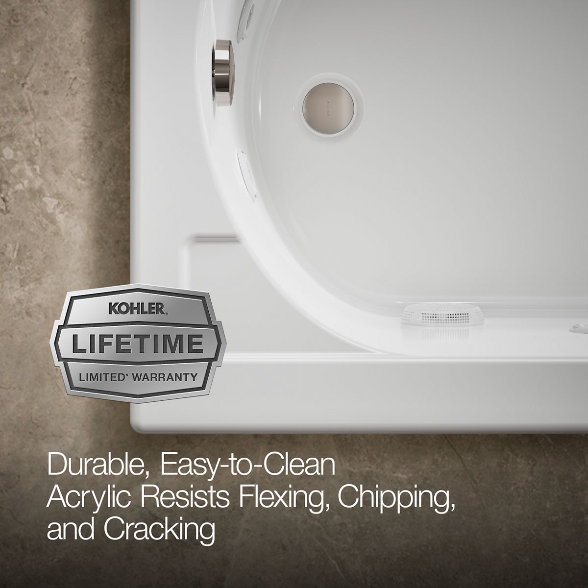 KOHLER K-1357-H Devonshire 60" x 32" drop-in whirlpool bath with and heater