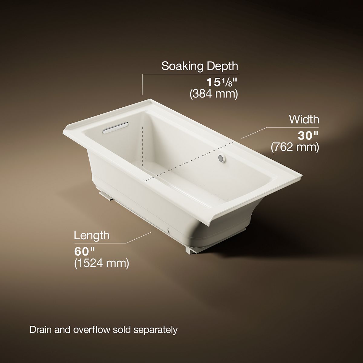 KOHLER K-1947-GHLW Archer 60" x 30" alcove Heated BubbleMassage air bath with Bask heated surface, left drain
