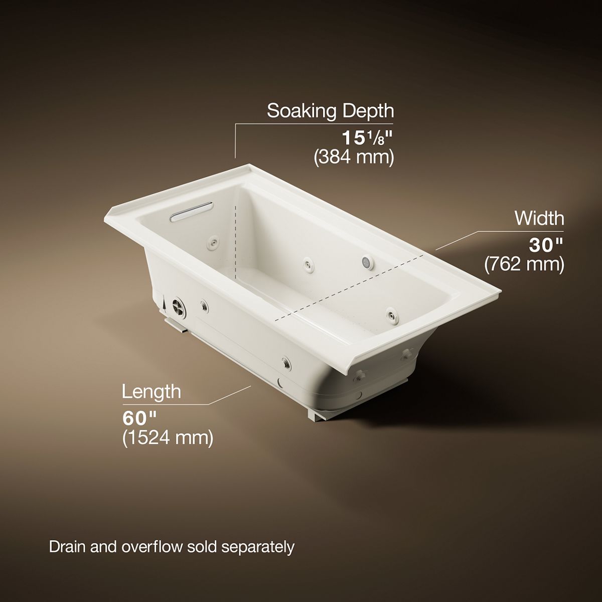 KOHLER K-1947-XHGHL Archer 60" x 30" alcove Heated BubbleMassage air bath and whirlpool, left drain