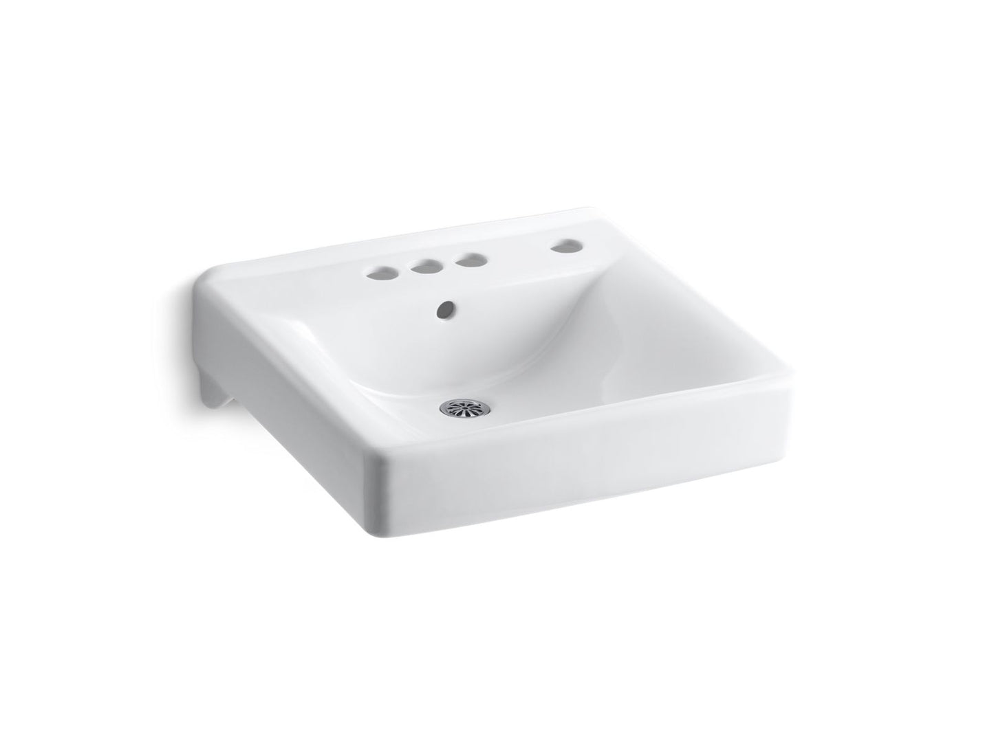 KOHLER K-2054-R Soho 20" x 18" wall-mount/concealed arm carrier arm bathroom sink with 4" centerset faucet holes and right-hand soap dispenser hole