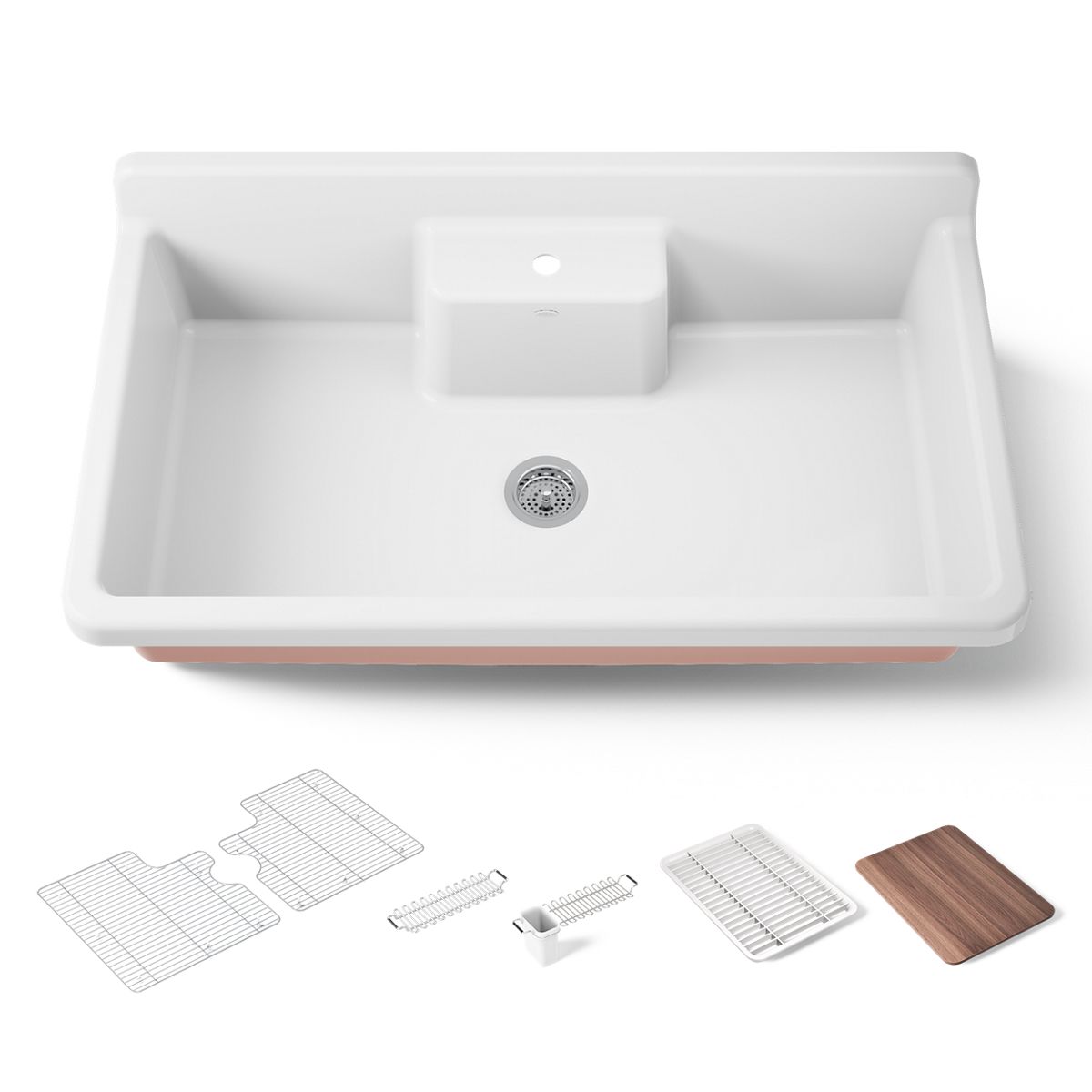 KOHLER K-21103-1HPPB Farmstead 45" top-/wall-mount single-bowl workstation farmhouse kitchen sink
