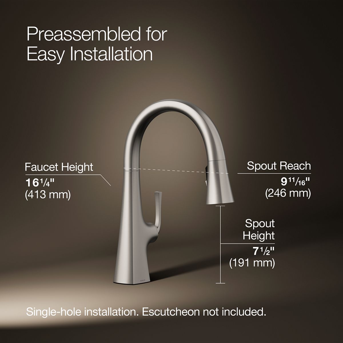 KOHLER K-22063 Graze Pull-down kitchen sink faucet with three-function sprayhead