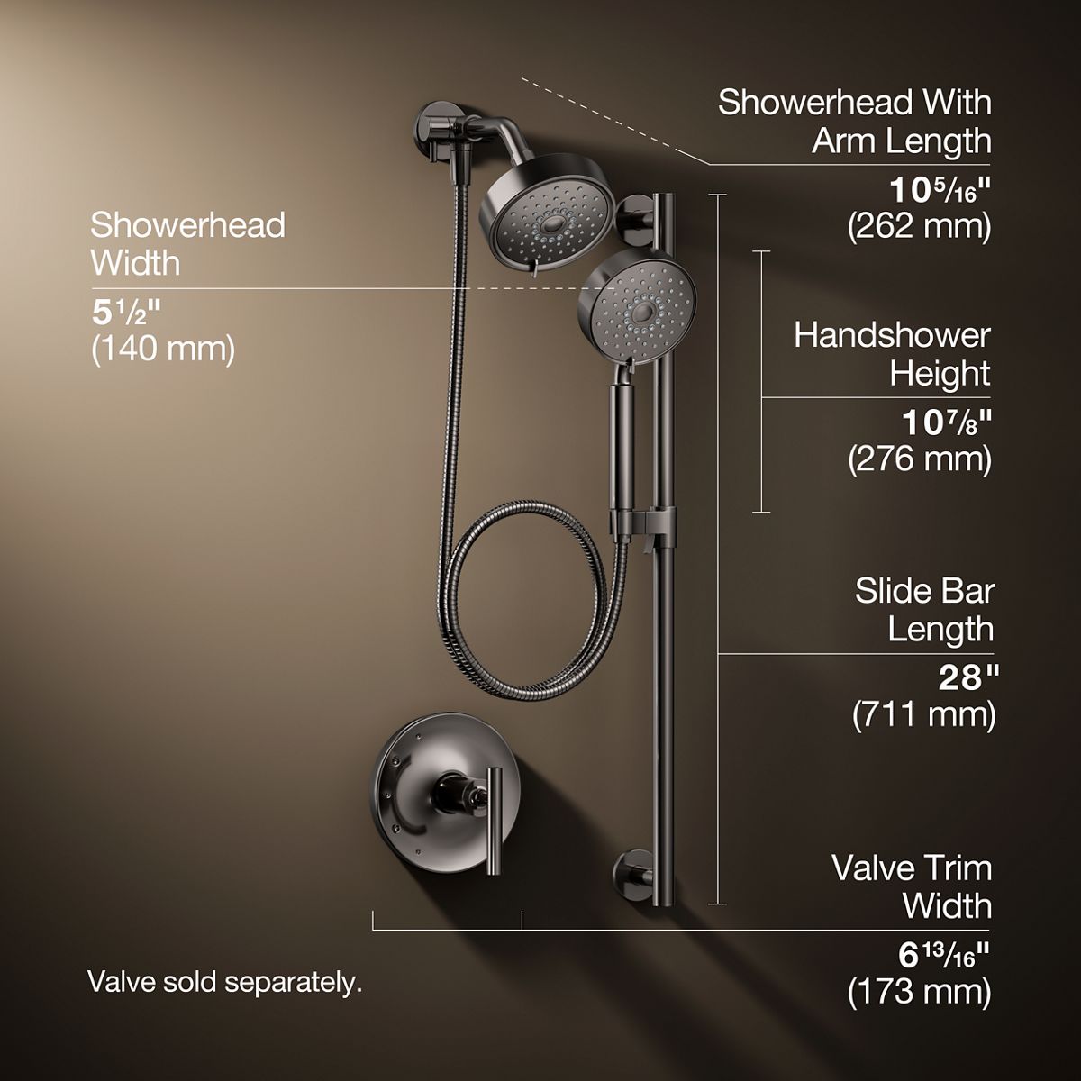 3/4 view of product with dimensions