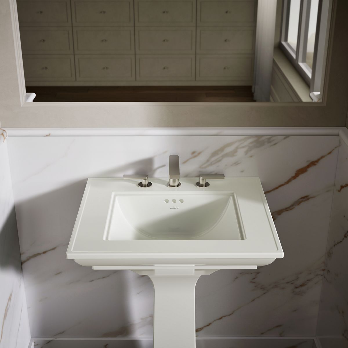 KOHLER Memoirs Stately Pedestal Sink Combination with 8" Widespread in White (K-2344-8-0) - Dune