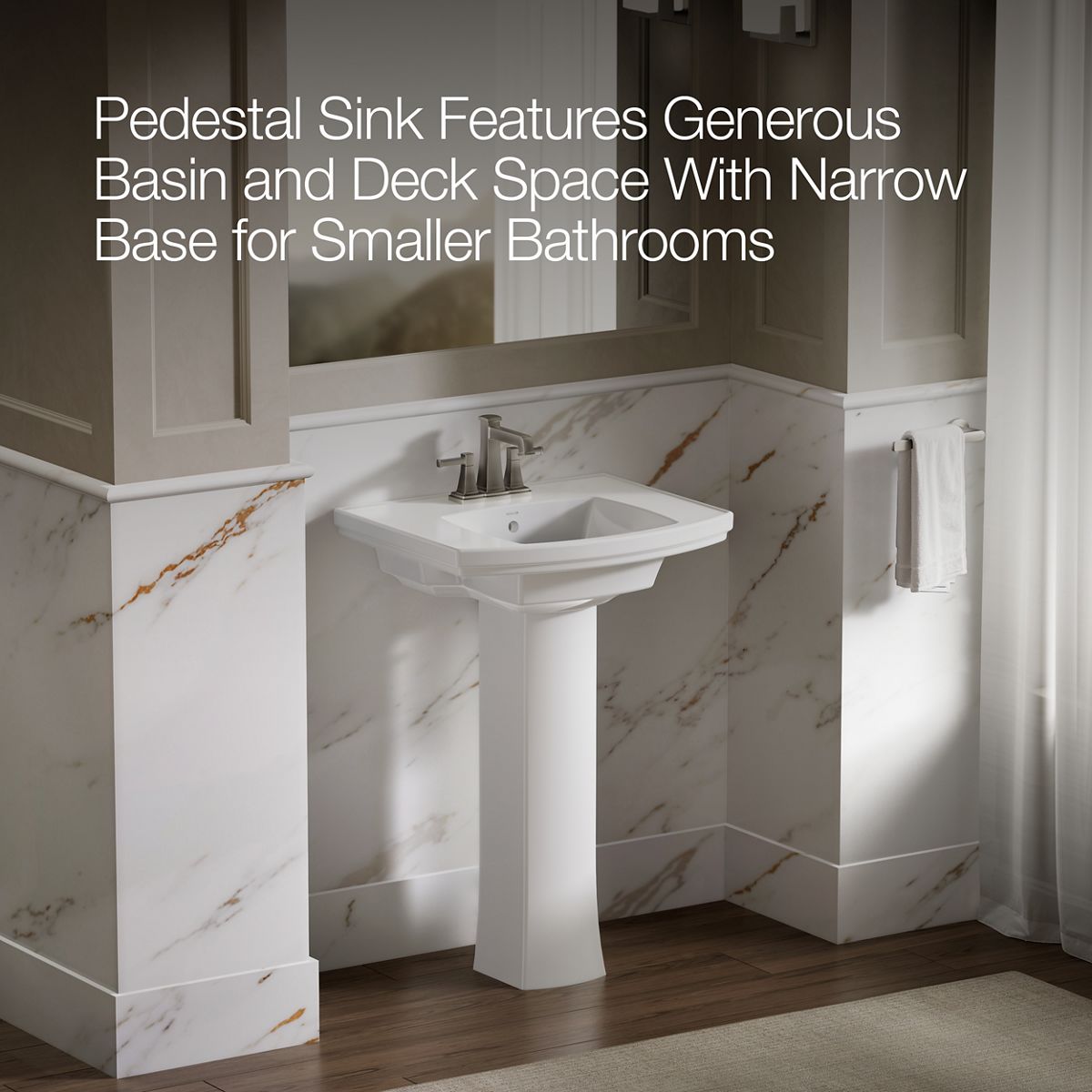 KOHLER K-24050-4 Kelston Pedestal bathroom sink with 4" centerset faucet holes, white - view 5