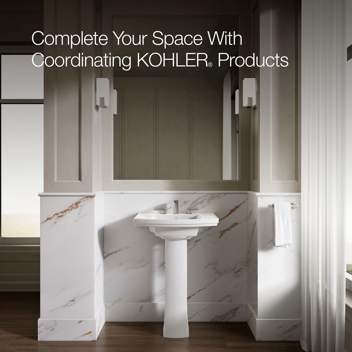 KOHLER K-24050-8 Kelston Pedestal bathroom sink with 8" centerset faucet holes, white - view 5