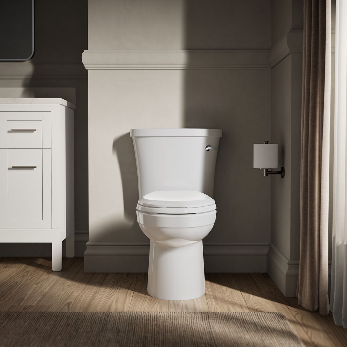KOHLER K-25087-SSTR Kingston Two-piece elongated 1.28 gpf toilet with right-hand trip lever, tank cover locks and...
