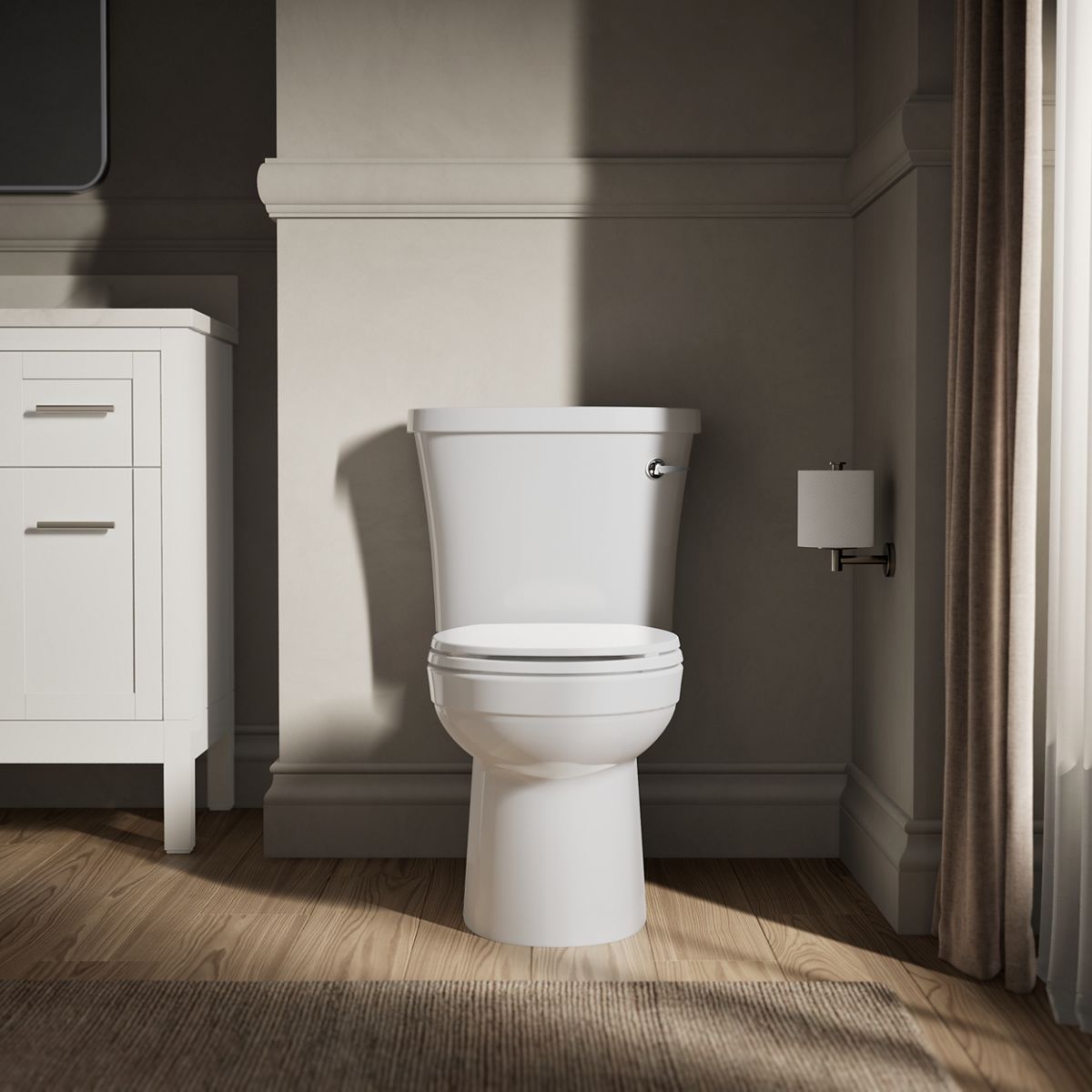 KOHLER K-25097-SSTR Kingston Two-piece round-front 1.28 gpf toilet with right-hand trip lever, tank cover locks and...