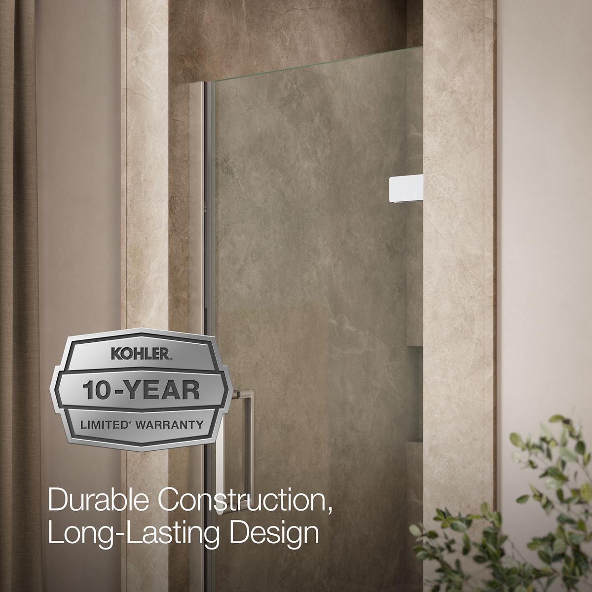 KOHLER K-27576-10L Composed 27-5/8" – 28-3/8" W x 71-1/2" H frameless pivot shower door with 3/8" Crystal Clear glass and...