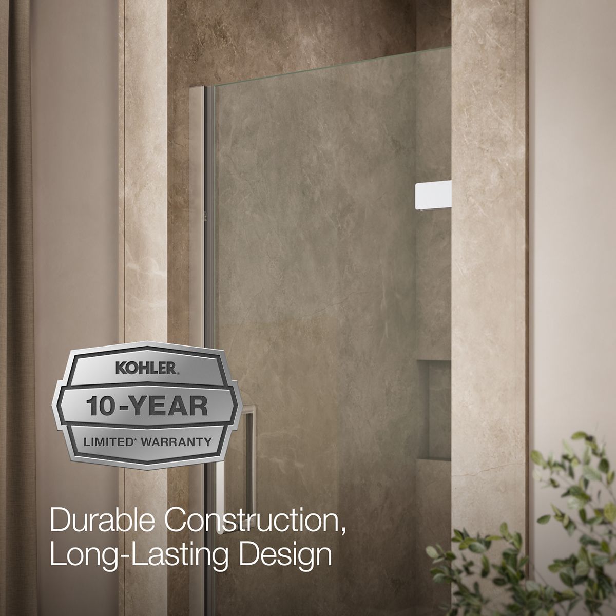 KOHLER K-27582-10L Composed 29-5/8" – 30-3/8" W x 71-1/2" H frameless pivot shower door with 3/8" Crystal Clear glass and...