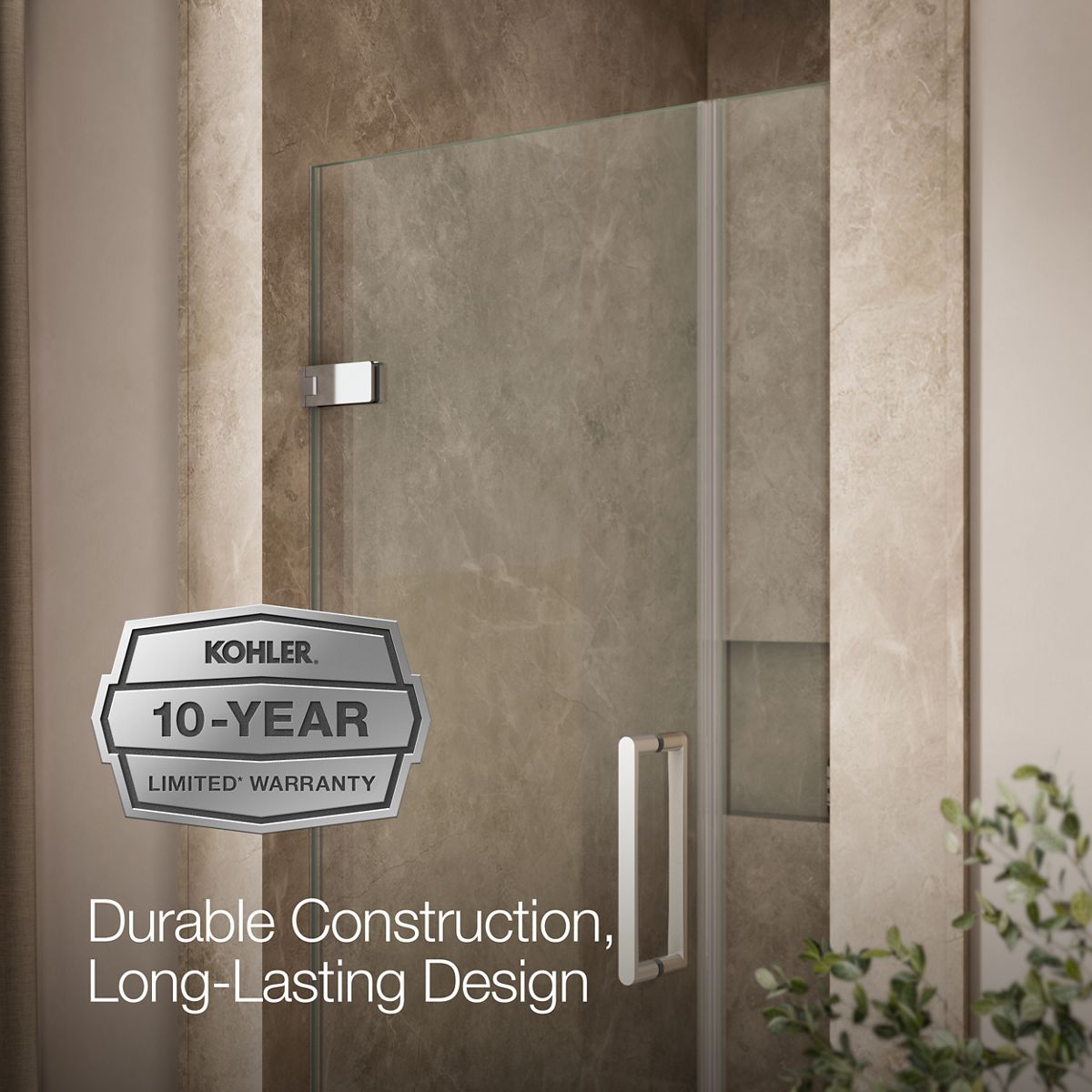KOHLER K-27588-10L Composed 33-5/8" – 34-3/8" W x 71-1/2" H frameless pivot shower door with 3/8" Crystal Clear glass and...