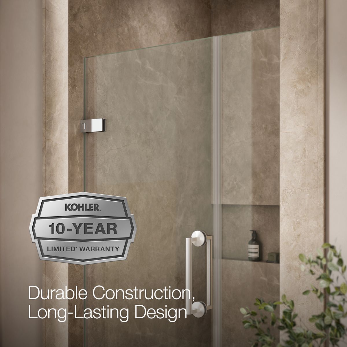 KOHLER K-27601-10L Components Winnow x 71-1/2"H frameless pivot shower door with 3/8" Crystal Clear glass and...