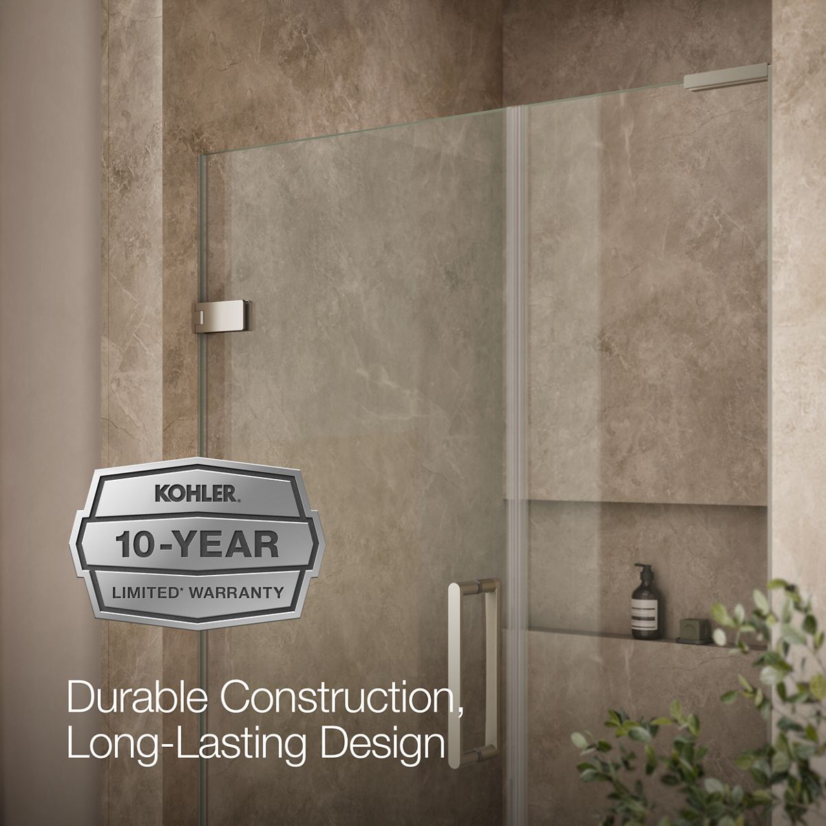 KOHLER K-27606-10L Composed 46 – 46-3/4" W x 71-1/2" H frameless pivot shower door with 3/8" Crystal Clear glass and...