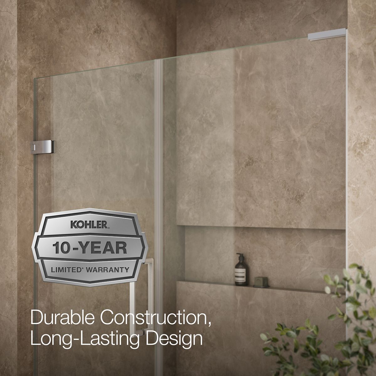 KOHLER K-27616-10L Composed 57-1/4" – 58" W x 71-1/2" H frameless pivot shower door with 3/8" Crystal Clear glass and...