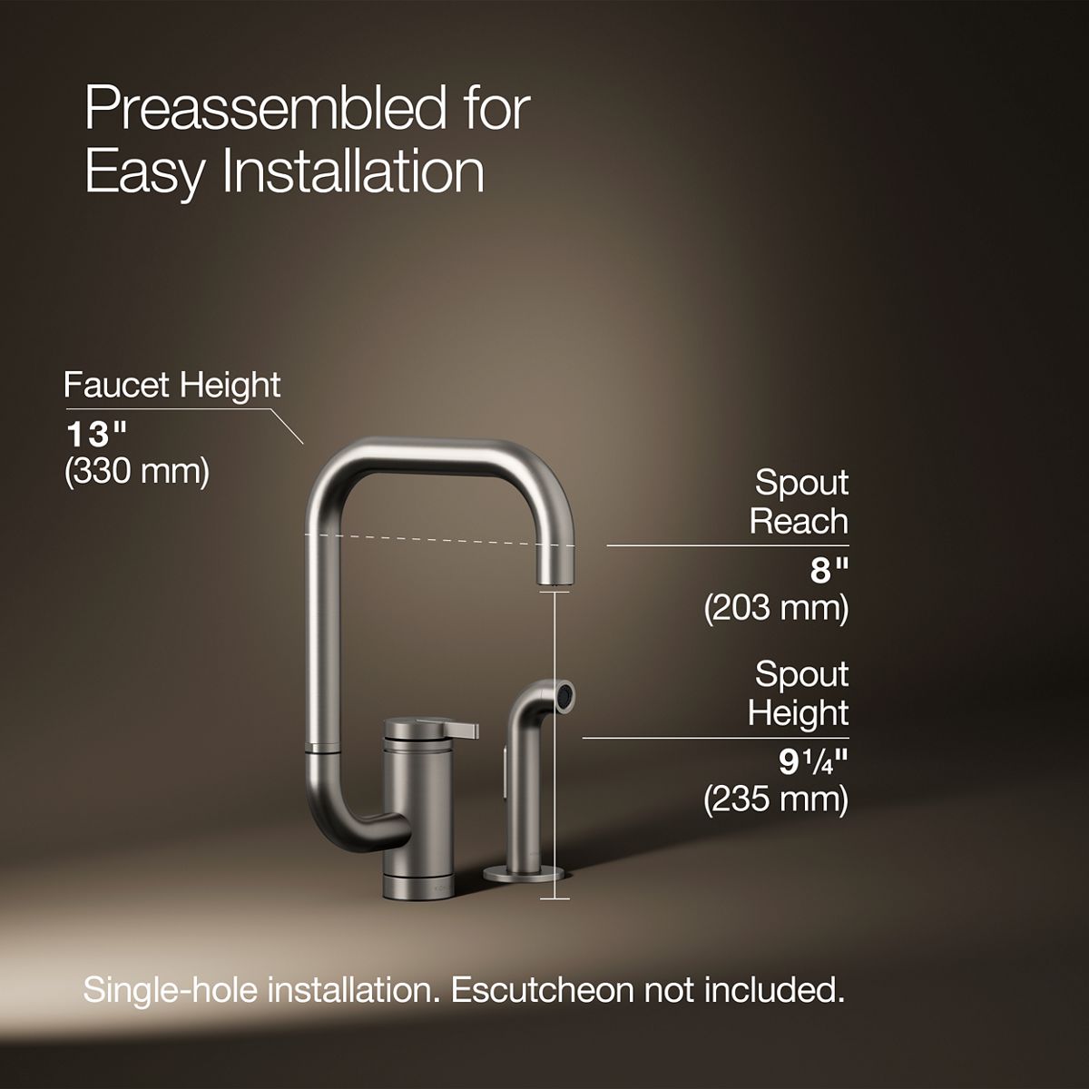 KOHLER K-28274 Components Single-handle kitchen sink faucet with two-function extended-reach spout and side sprayer