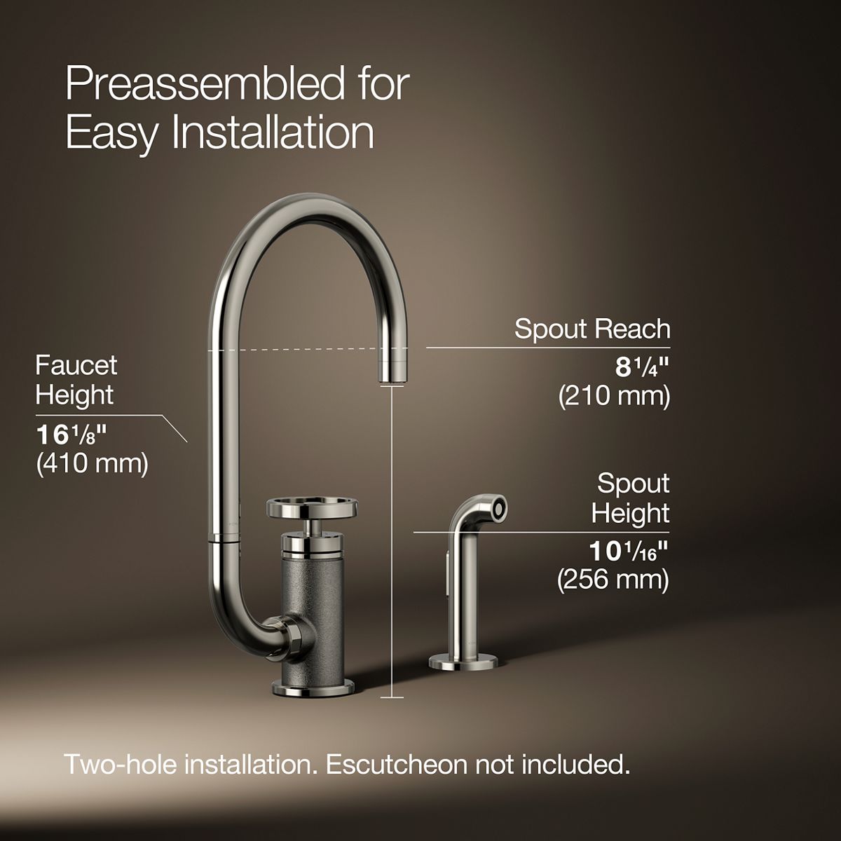 KOHLER Billet™ Single-handle bar sink faucet with two-function extended-reach spout and side sprayer