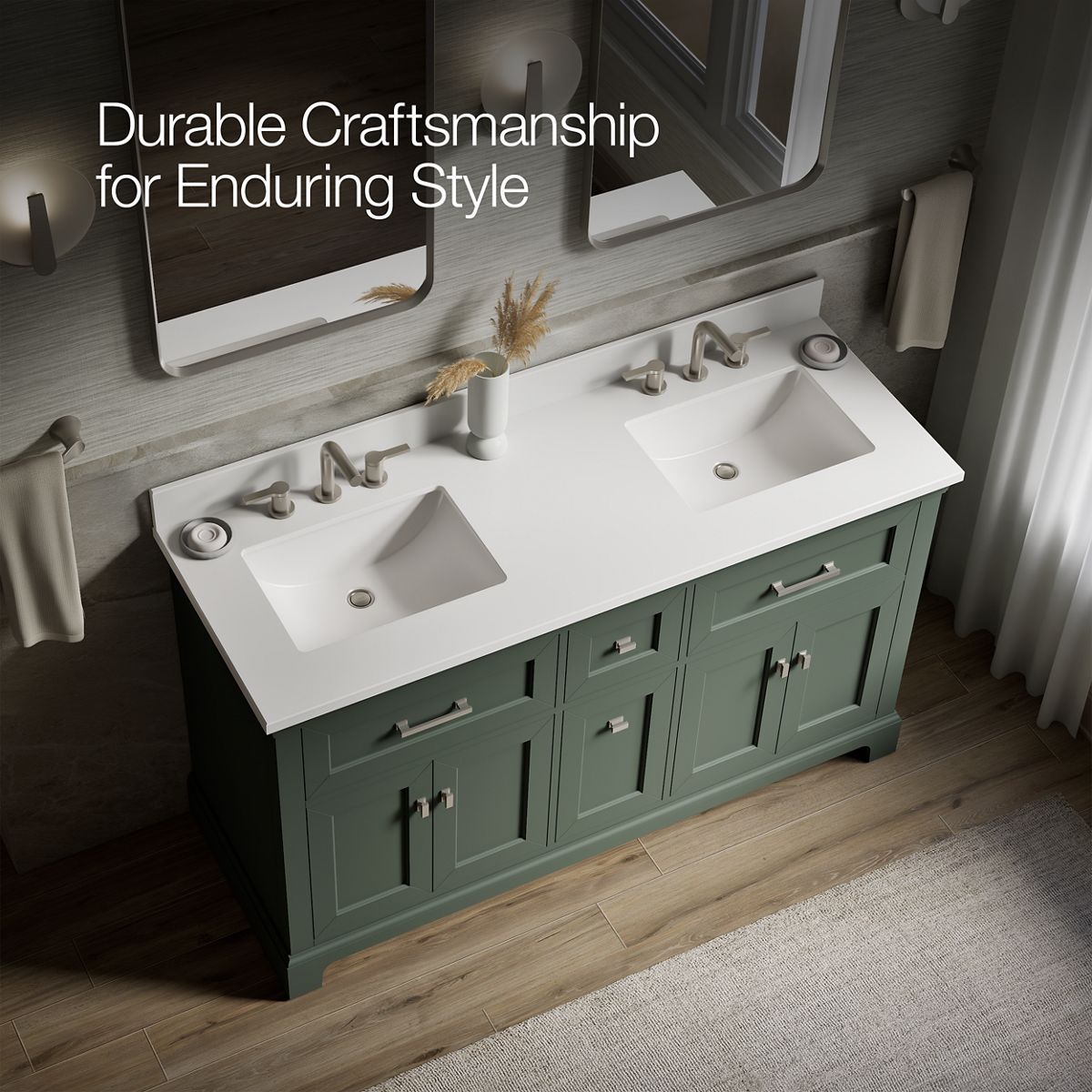 KOHLER K-29263-BD1 Charlemont 60" bathroom vanity cabinet with sinks and quartz top