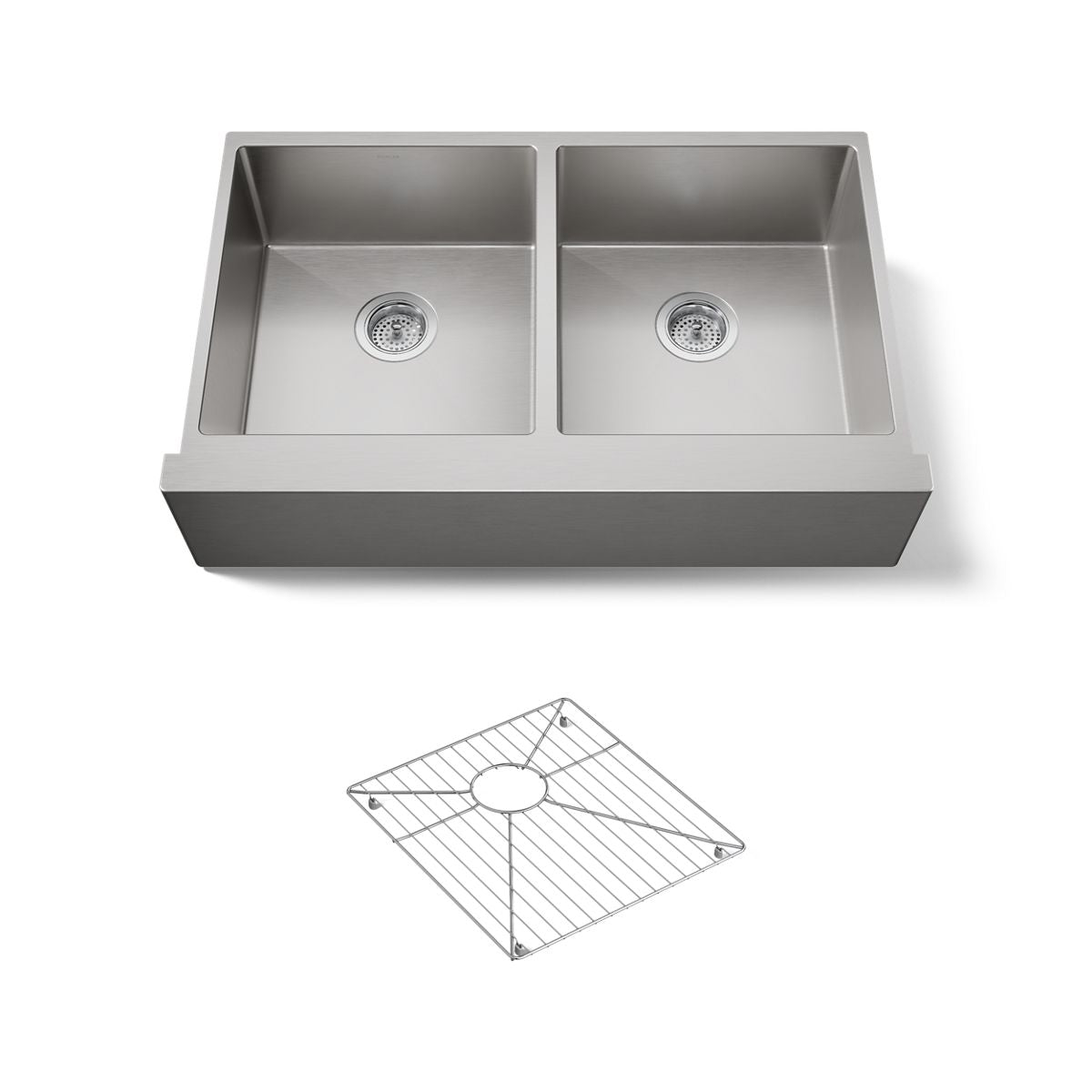 KOHLER Strive 35-1/2" undermount double-bowl farmhouse kitchen sink with accessories