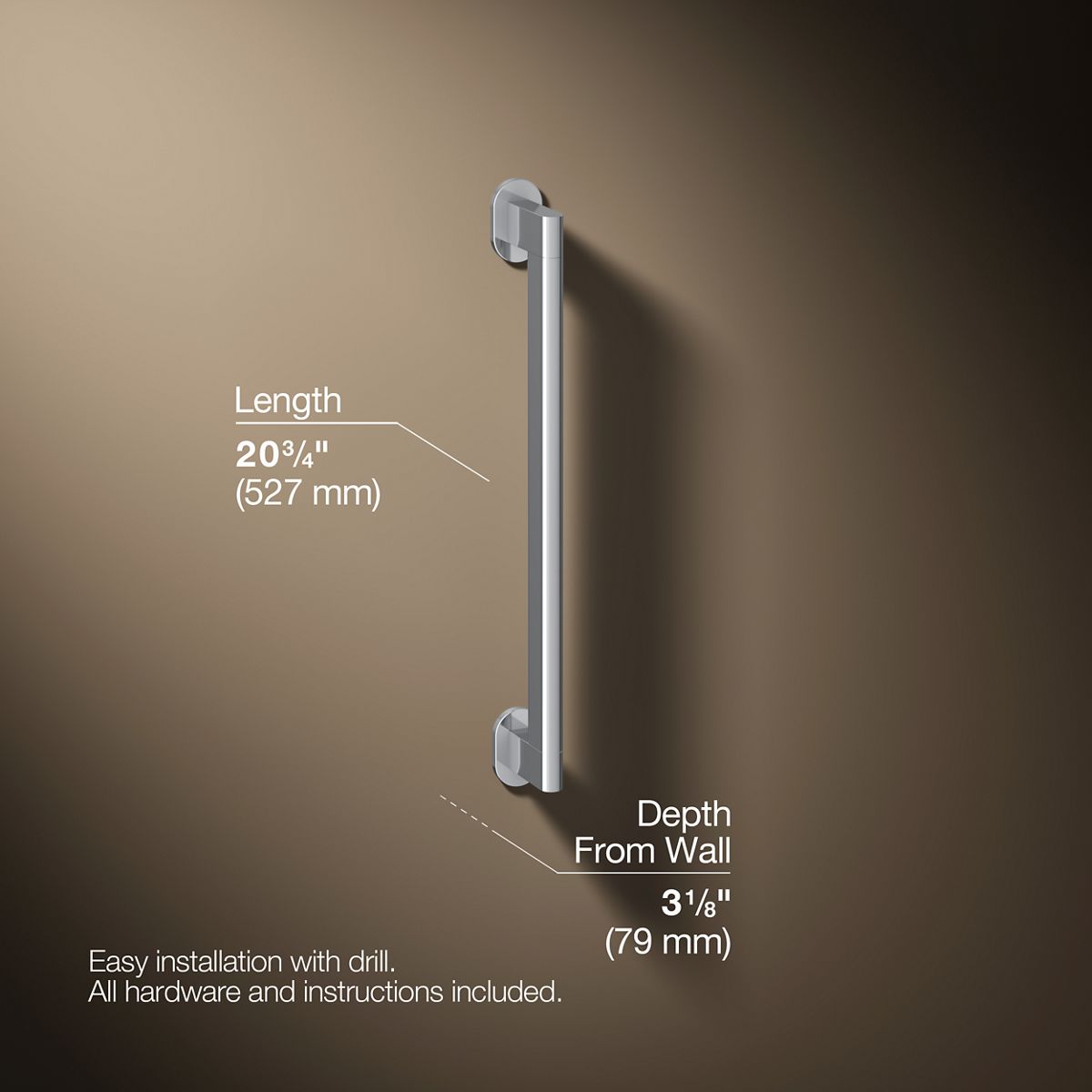 3/4 view of product with dimensions