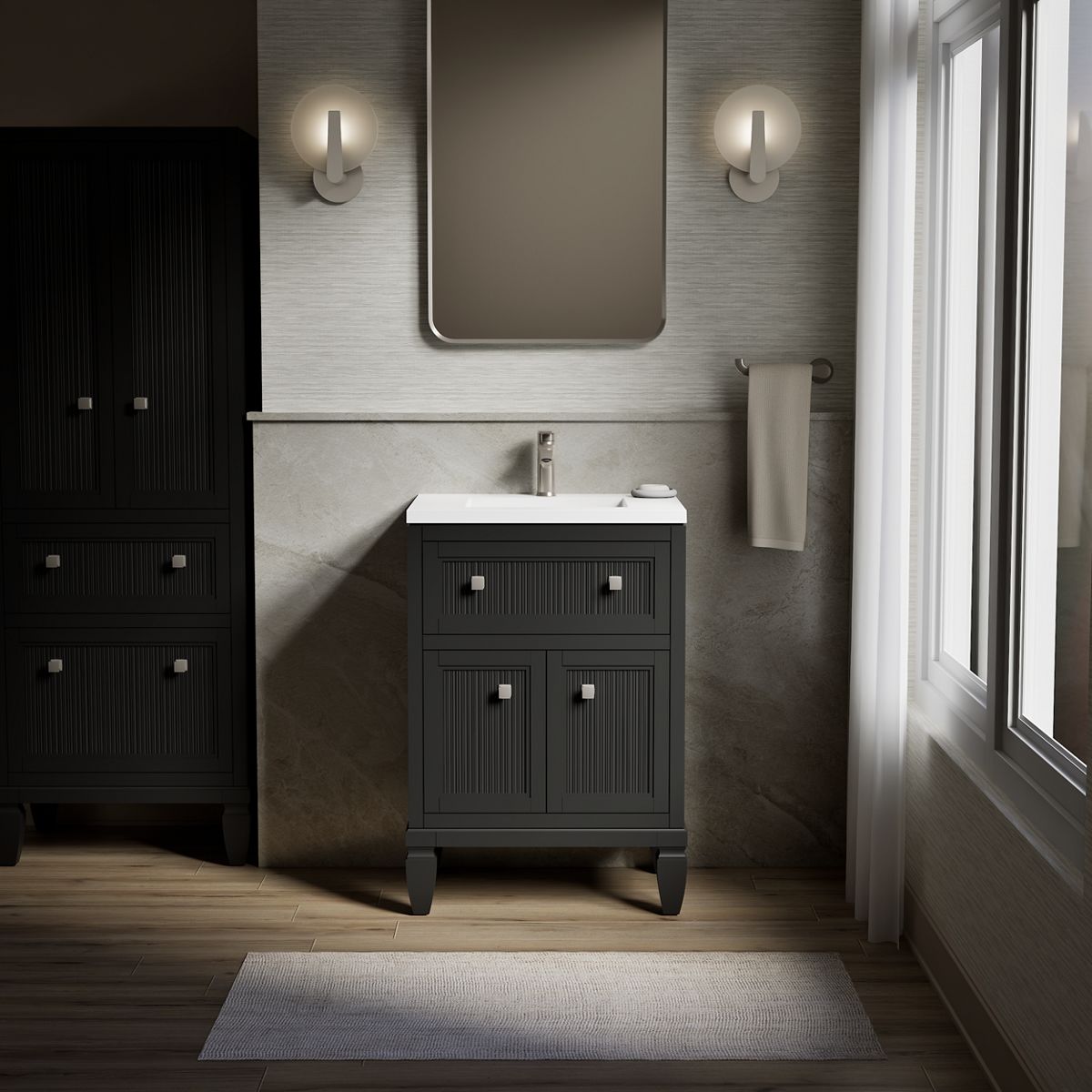 KOHLER K-33535-ASB Hearthaven 24" bathroom vanity cabinet with sink and quartz top