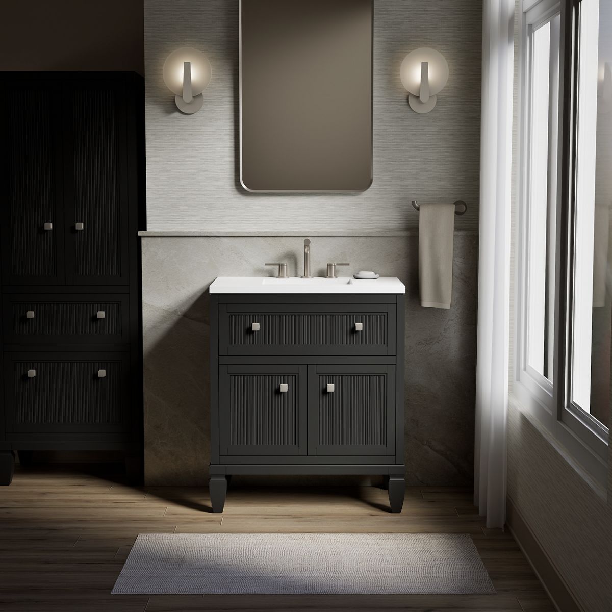 KOHLER K-33536-ASB Hearthaven 30" bathroom vanity cabinet with sink and quartz top