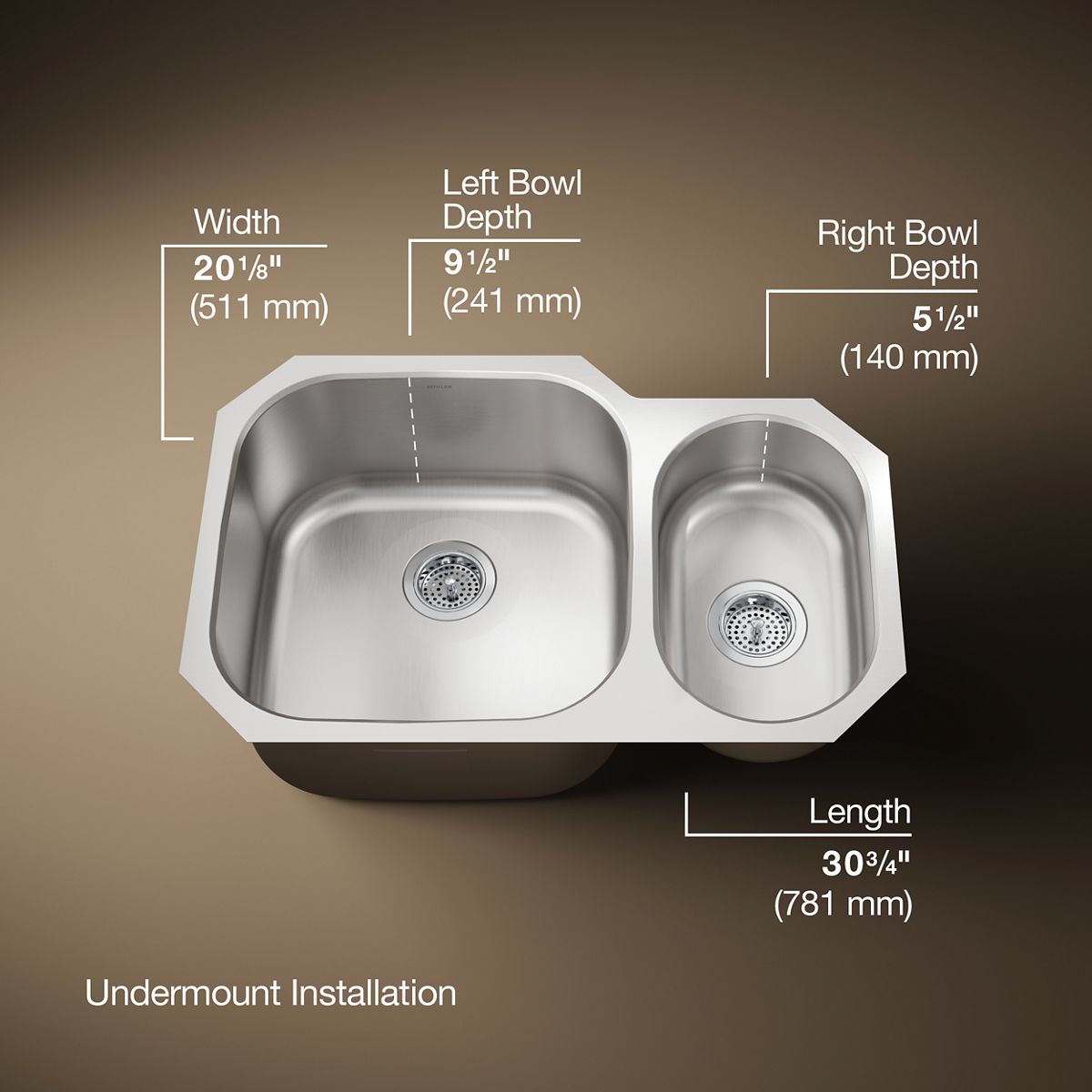 KOHLER K-3355 Undertone 30-3/4" undermount double-bowl kitchen sink