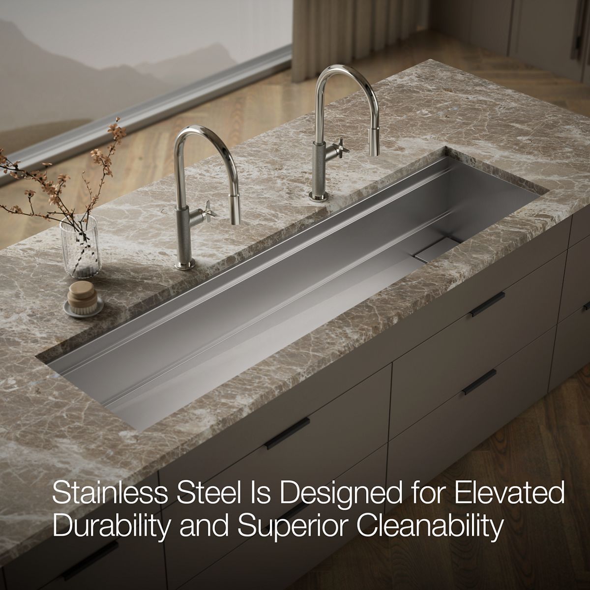 KOHLER K-37905-PAP Synthos 69-3/4" Undermount Single-bowl Workstation Kitchen Sink, Wood Composite Matte Black - Detail image