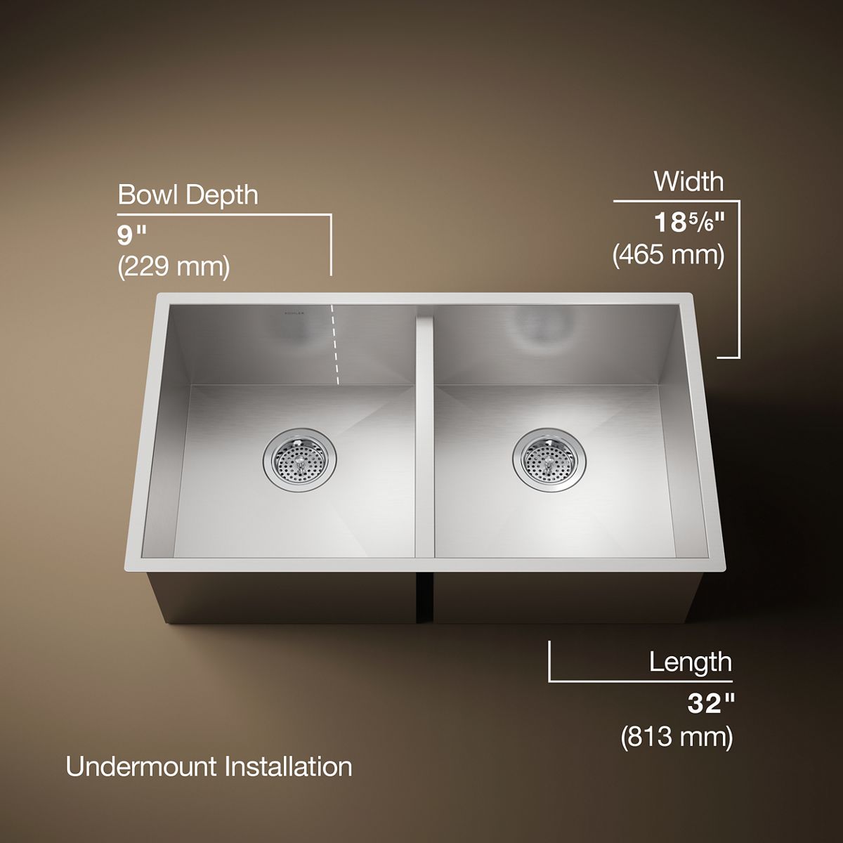 KOHLER K-3820 Vault 32" undermount double-bowl kitchen sink