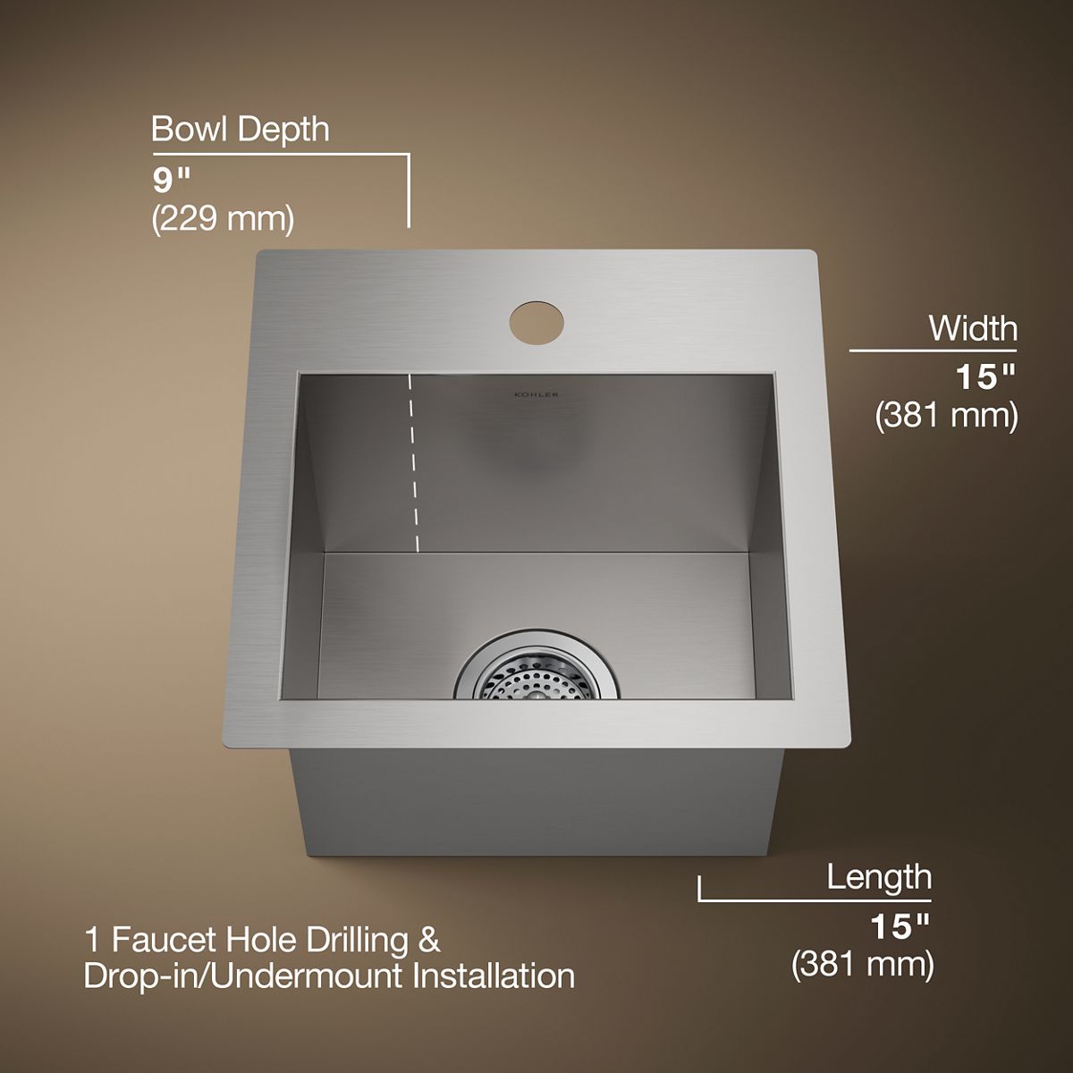 KOHLER K-3840-1 Vault 15" top-/undermount bar sink