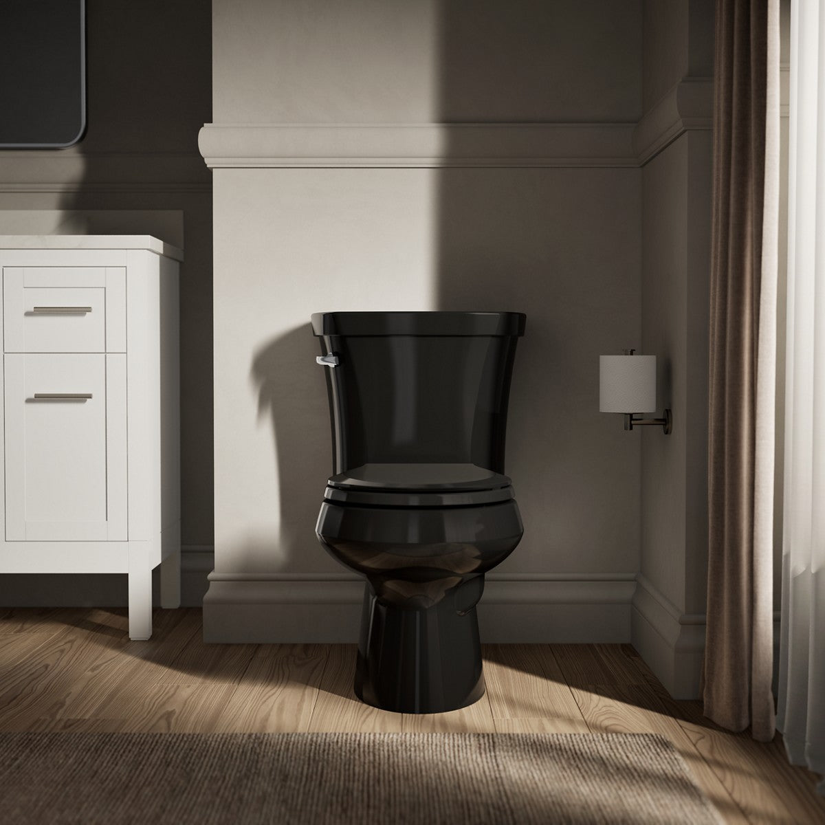 KOHLER K-3947-U Wellworth Two-piece round-front 1.28 gpf toilet with insulated tank and 14" rough-in, black - view 5