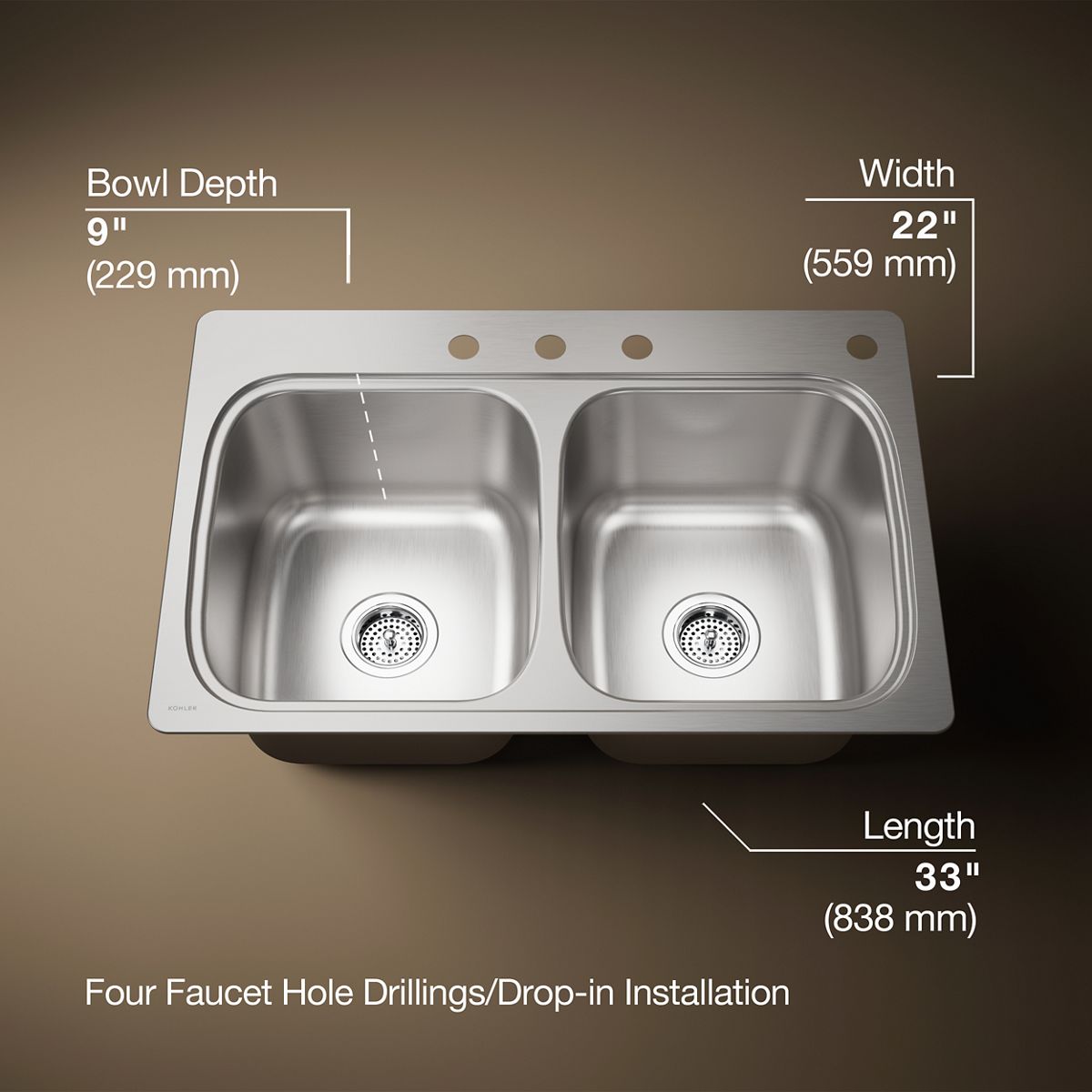 KOHLER K-5267-4 Verse 33" top-mount double-bowl kitchen sink