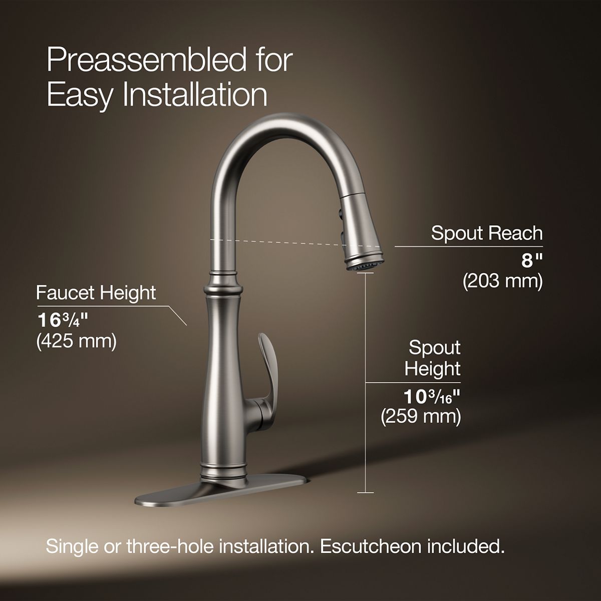 KOHLER K-560 Bellera Pull-down kitchen sink faucet with three-function sprayhead