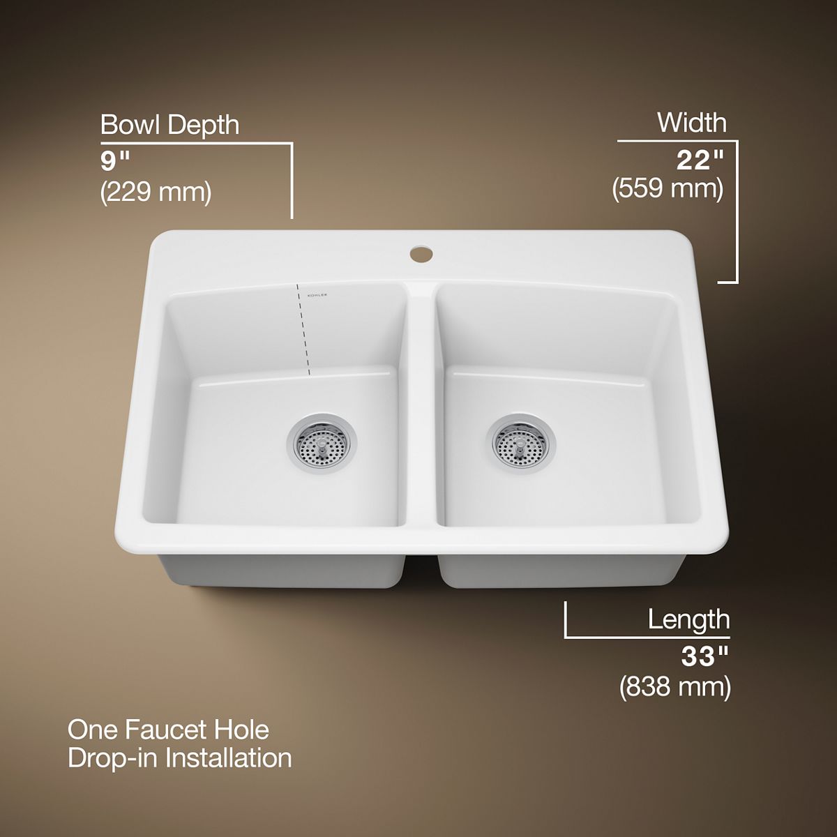 KOHLER K-5846-1 Brookfield 33" top-mount double-bowl kitchen sink