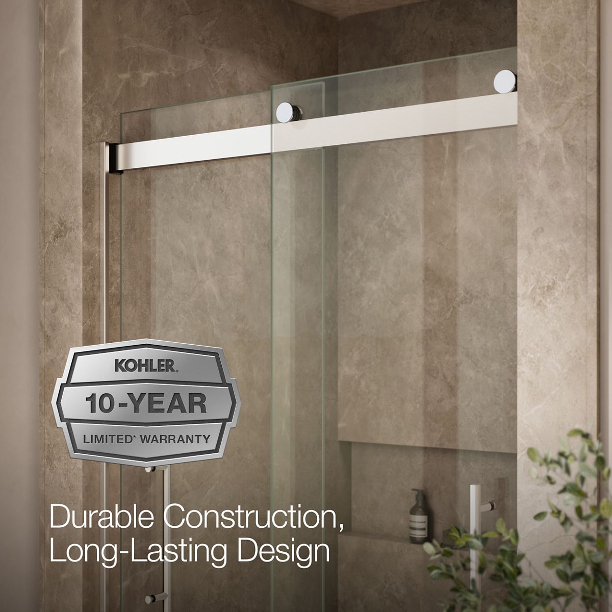KOHLER K-702427-L Levity Plus Frameless sliding shower door, 81-5/8" H x 44-5/8 - 47-5/8" W, with 3/8"-thick Crystal Clear glass