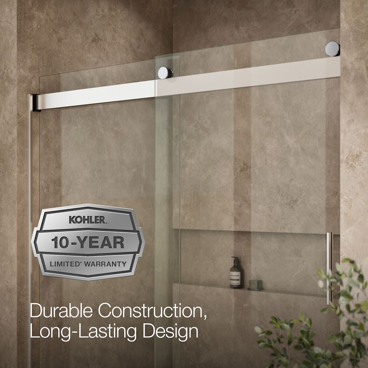 KOHLER K-706009-L Levity Sliding shower door, 74" H x 56-5/8 - 59-5/8" W, with 1/4" thick Crystal Clear glass